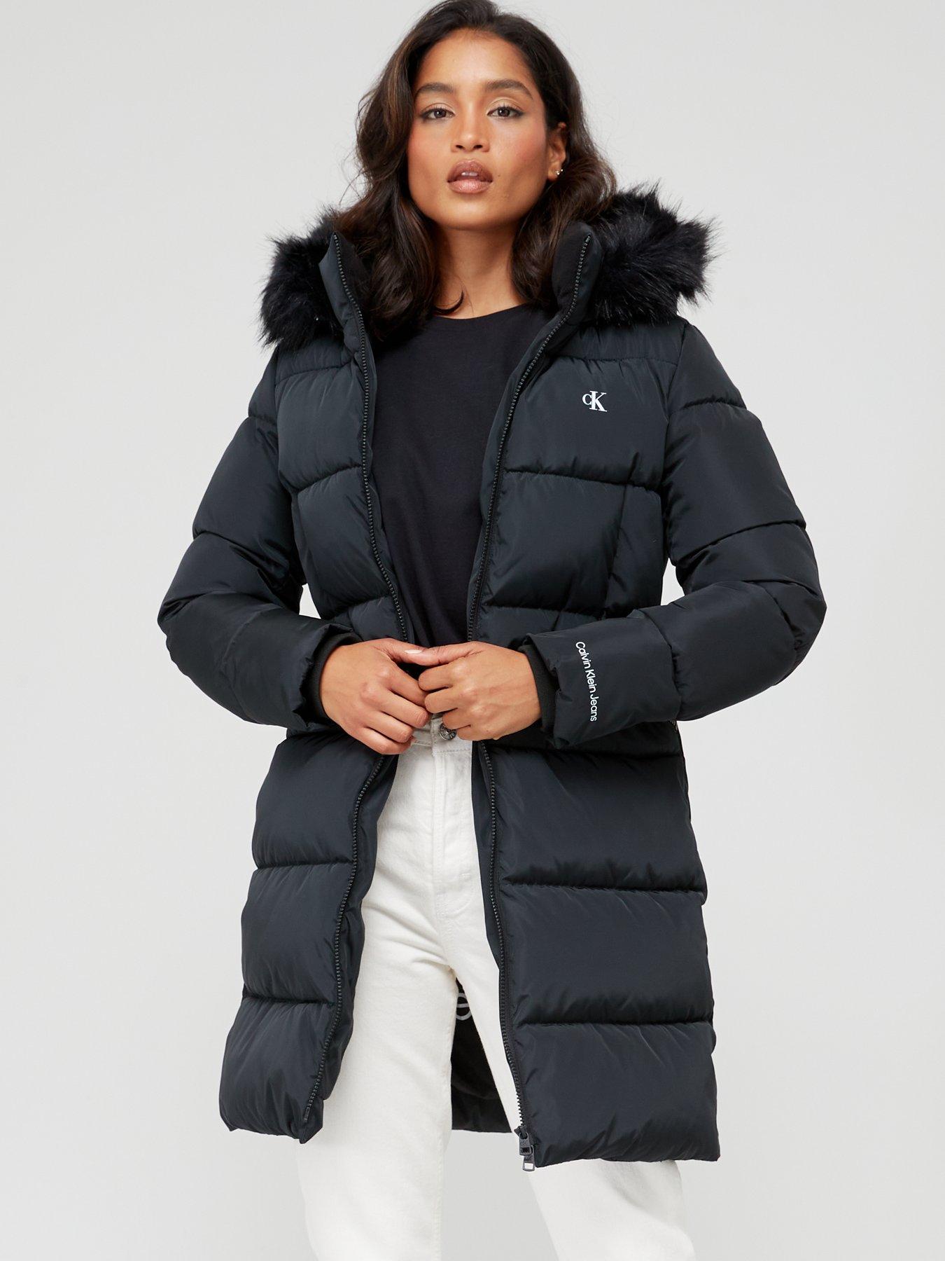 Calvin klein faux store fur trim parka