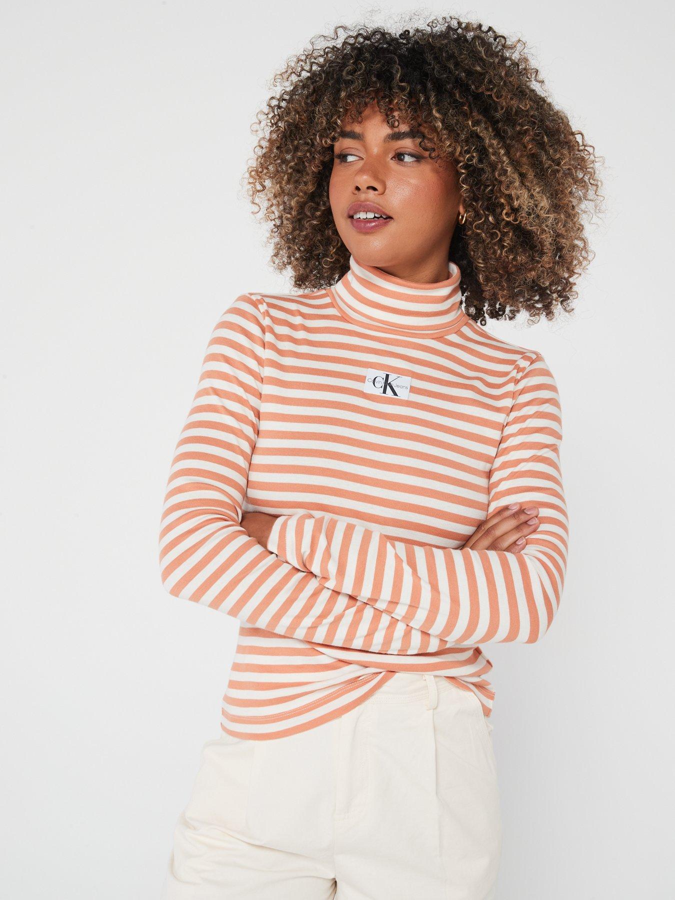 Striped Roll Neck Long Sleeve Top Orange