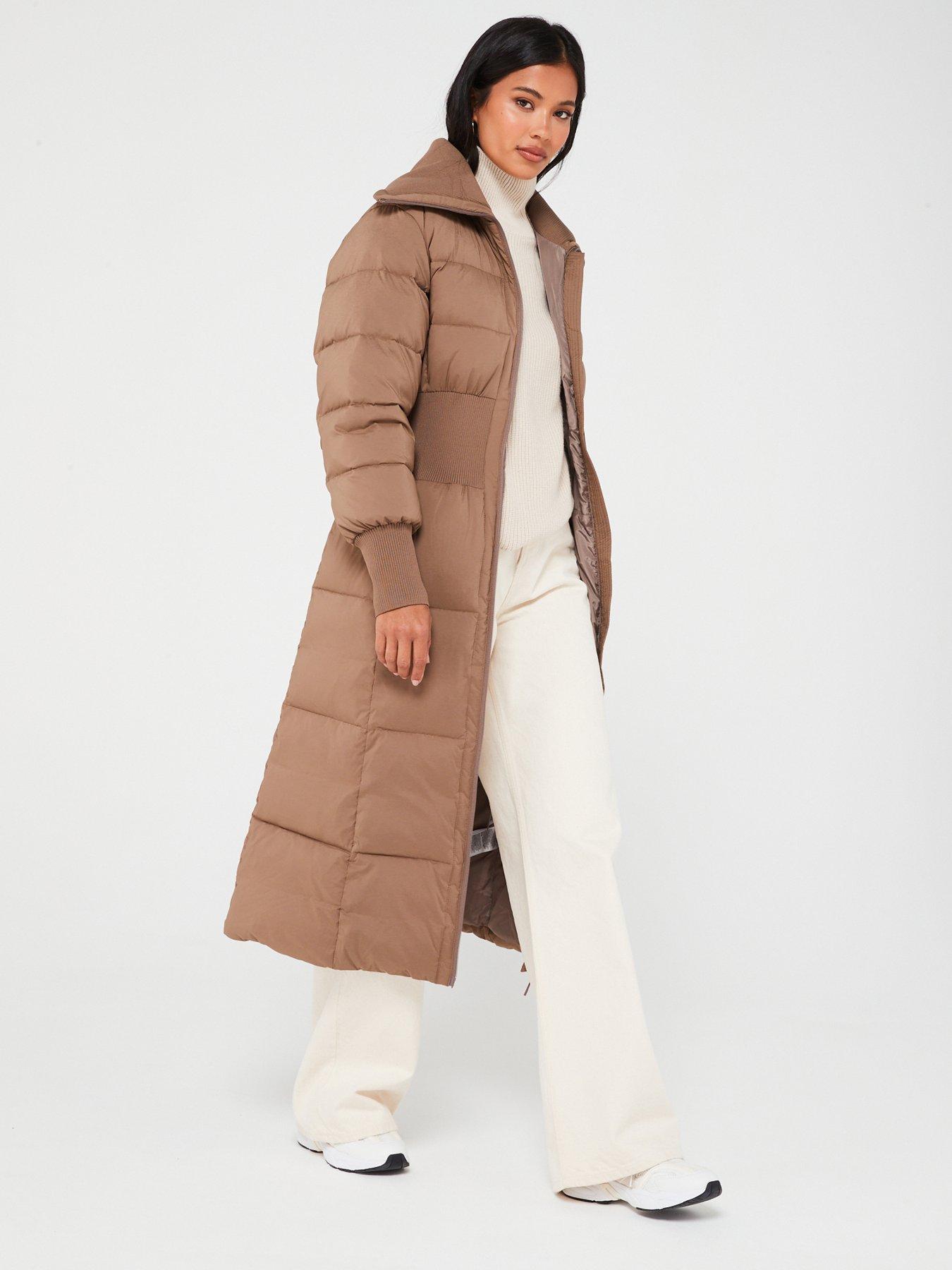 Premium Waisted Long Padded Coat Beige