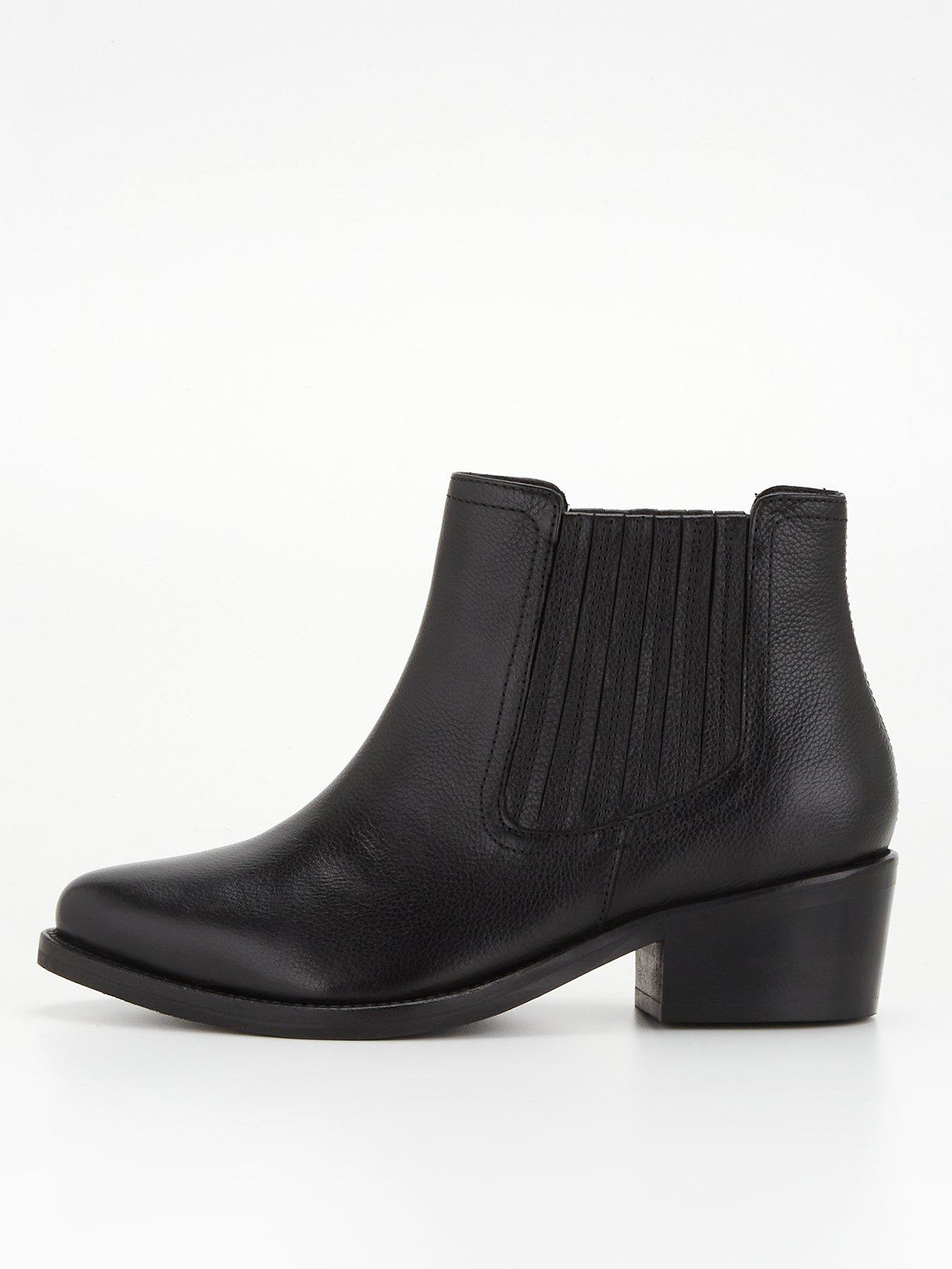 Image of V by Very Wide Fit Leather Low Heel Ankle Boot - Black