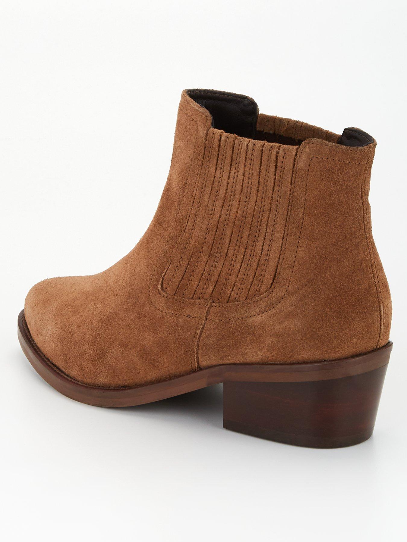 Wide Fit Leather Low Heel Ankle Boot Brown