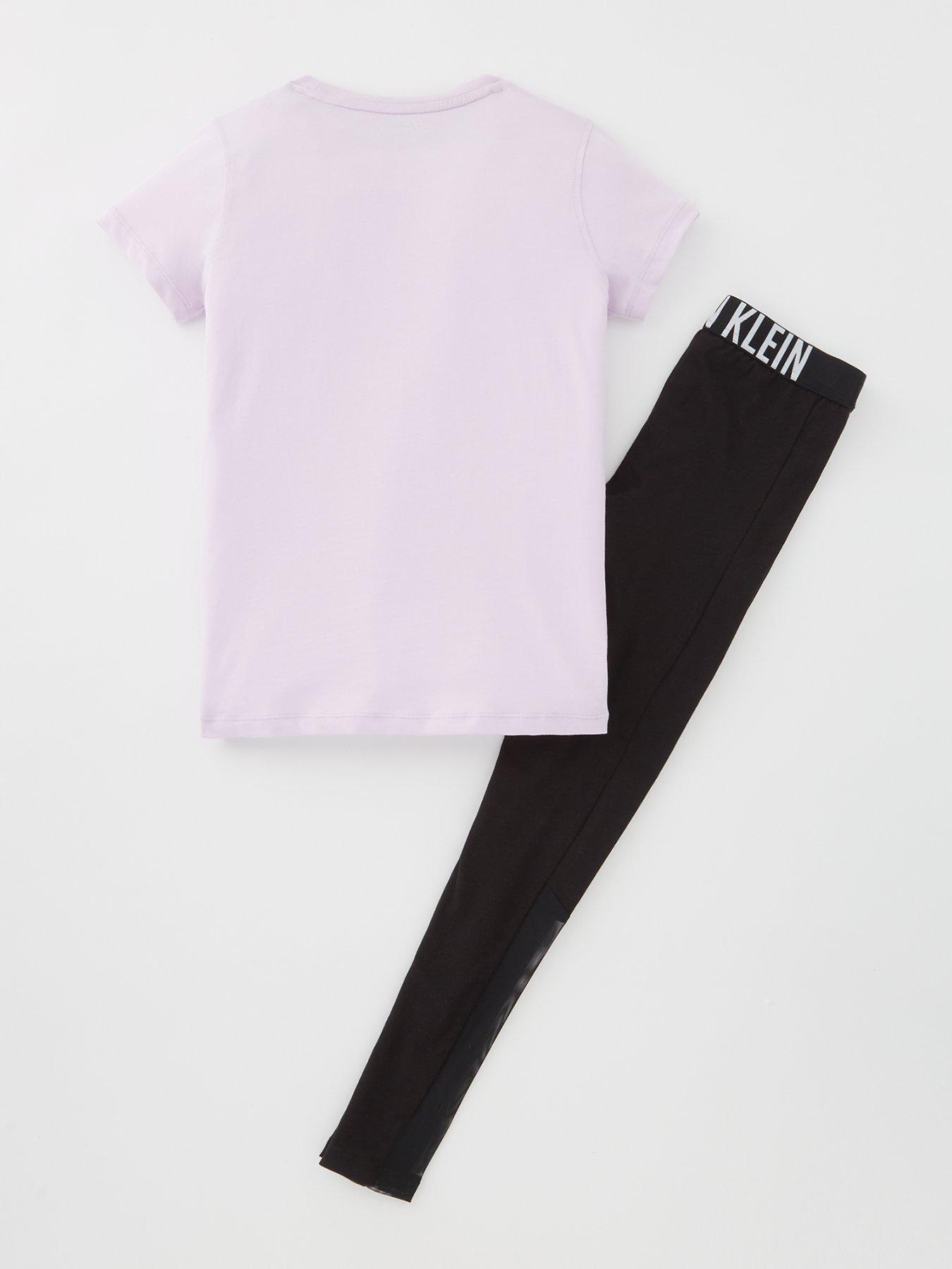 Calvin Klein Girls Tee And Legging PJ Set Wisteria Black Very