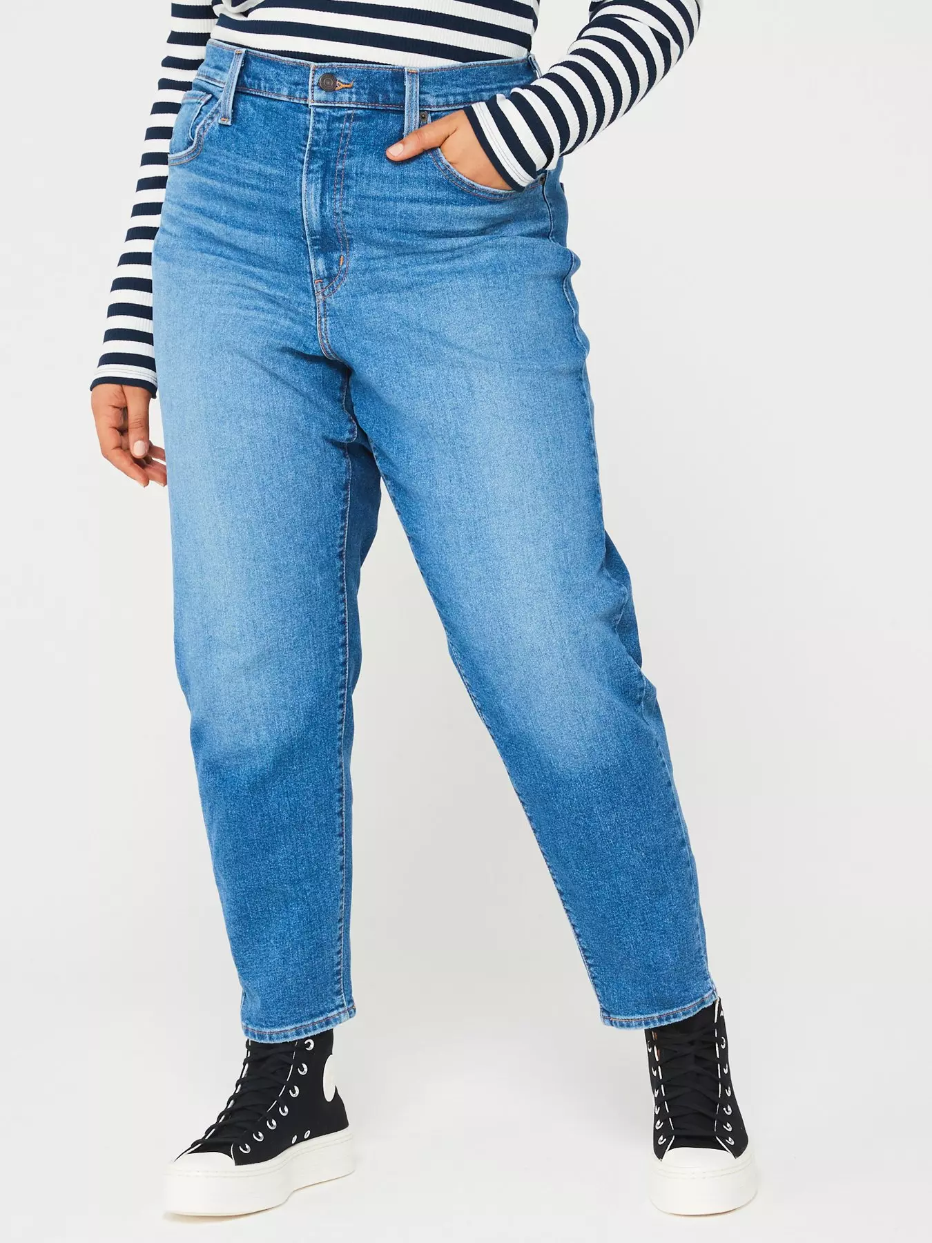 HAPPENING Plus Size Women Pure Denim -Baggy/Loose Fit Jeans- HIGH Rise -Non  Stretch - Faded Denim Blue Color - Waist Size 36 to 54 inches