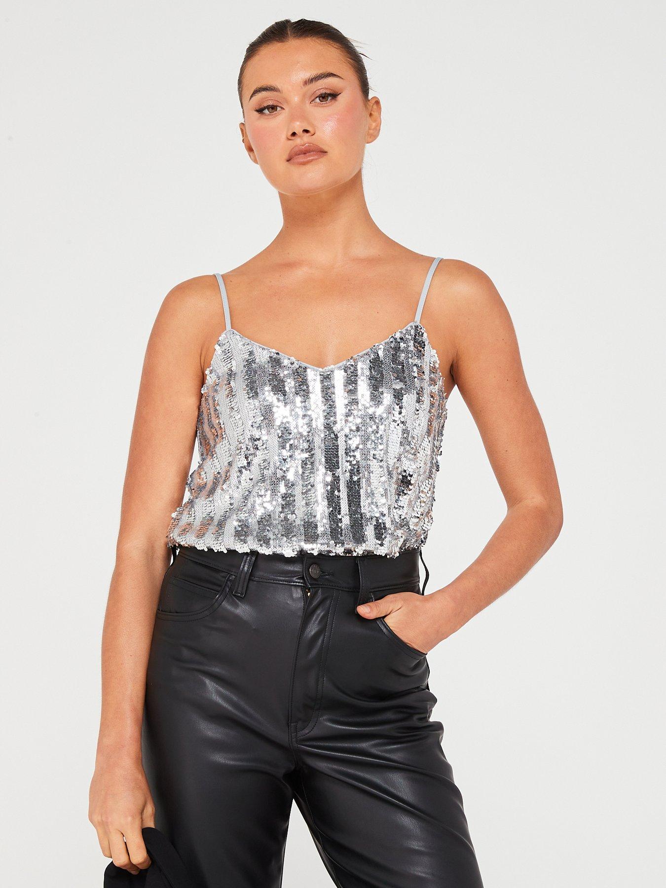 V by Very Sequin Jersey Cami - Silver