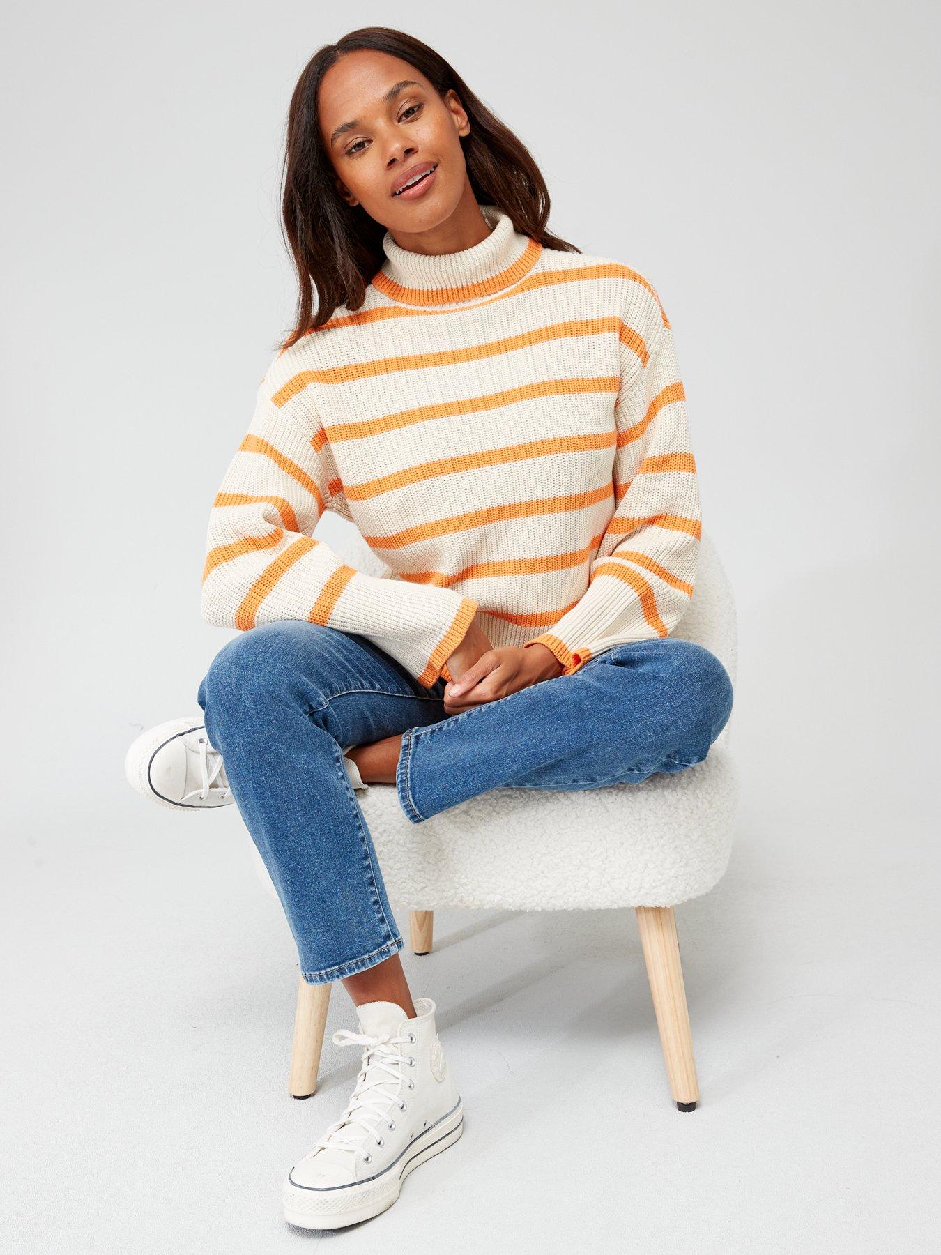 pieces-june-roll-neck-stripe-jumper-orangedetail