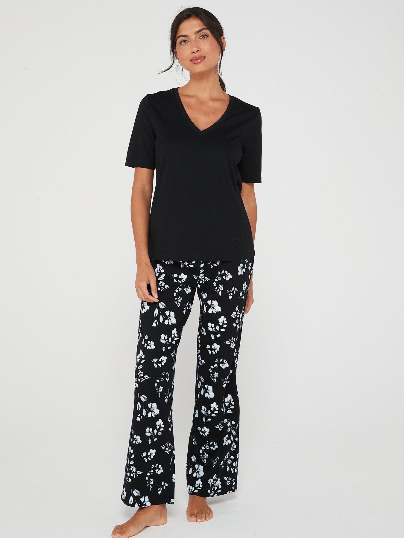 Everyday V Neck Wide Leg Floral Print Pyjama Set - Print