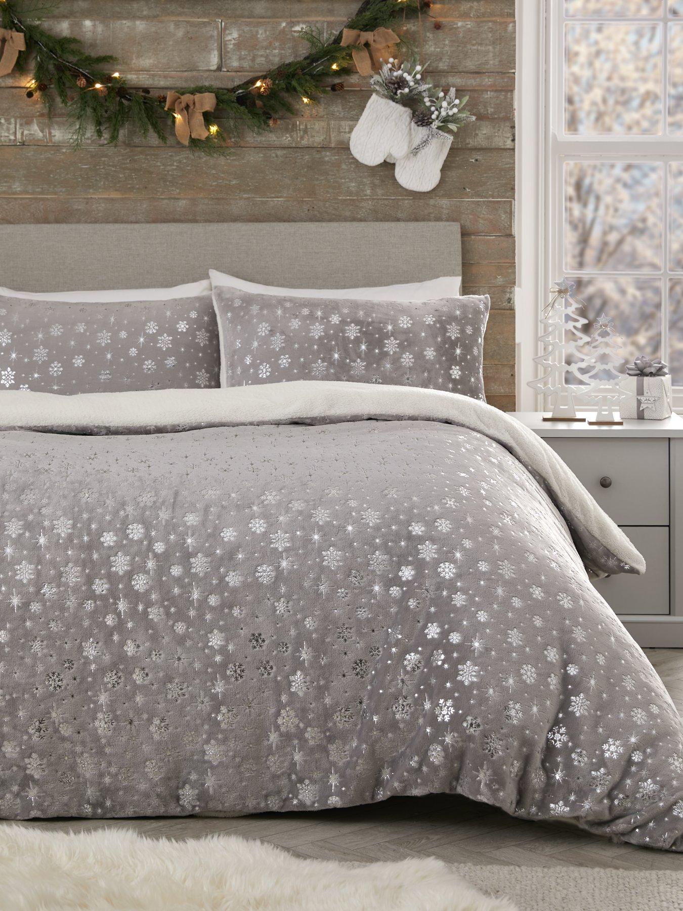 very-home-sparkle-snowflake-fleece-duvet-cover-set-silver