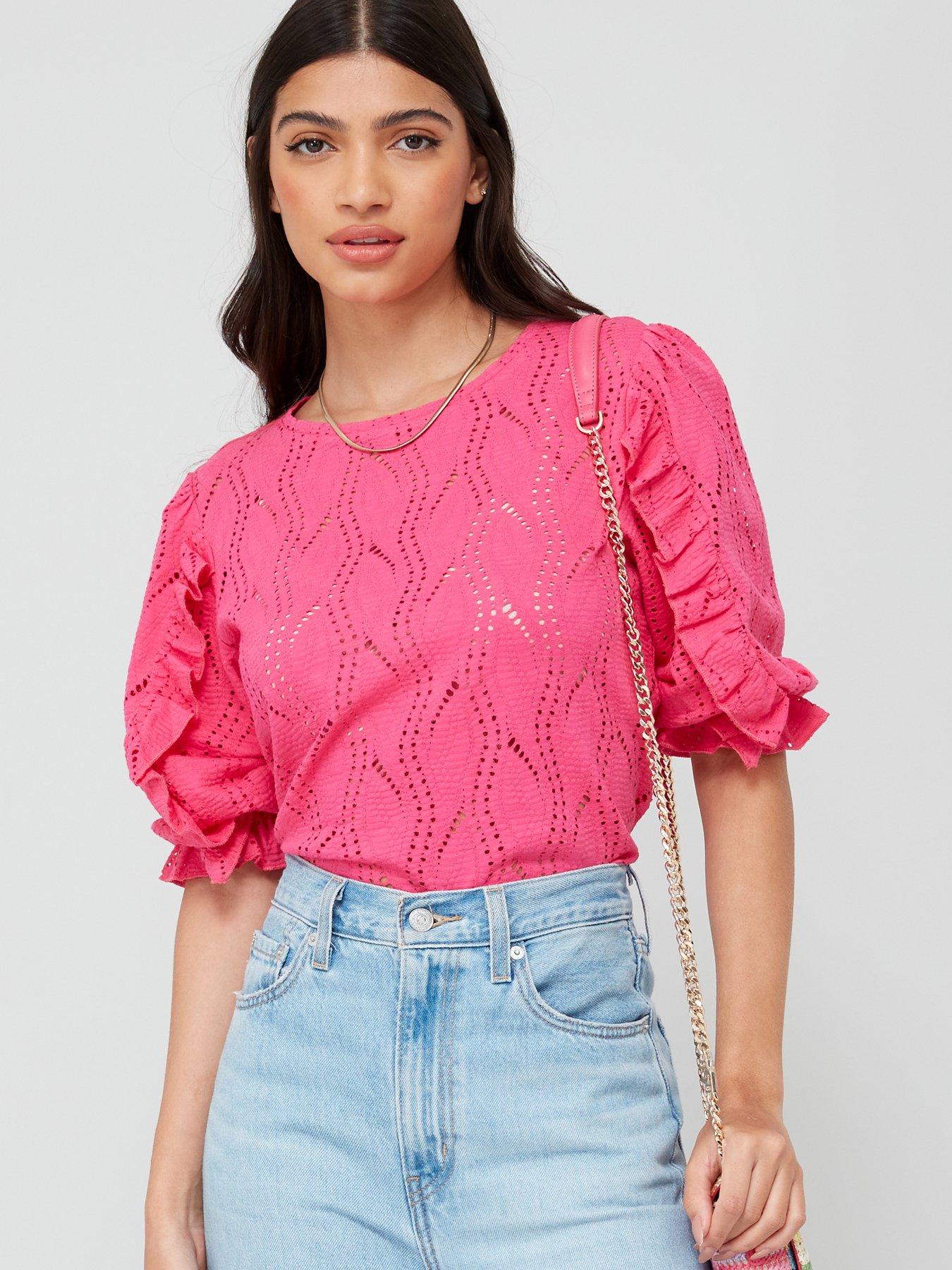 V by Very Frill Sleeve Peplum Top - Pink