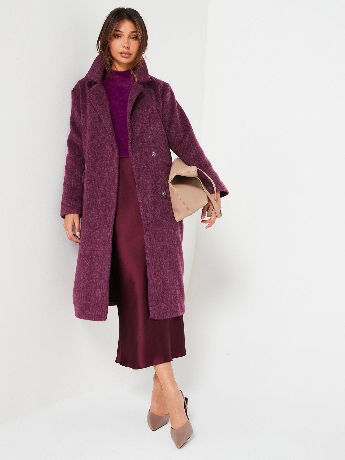 Relaxed Longline Textured Coat Purple