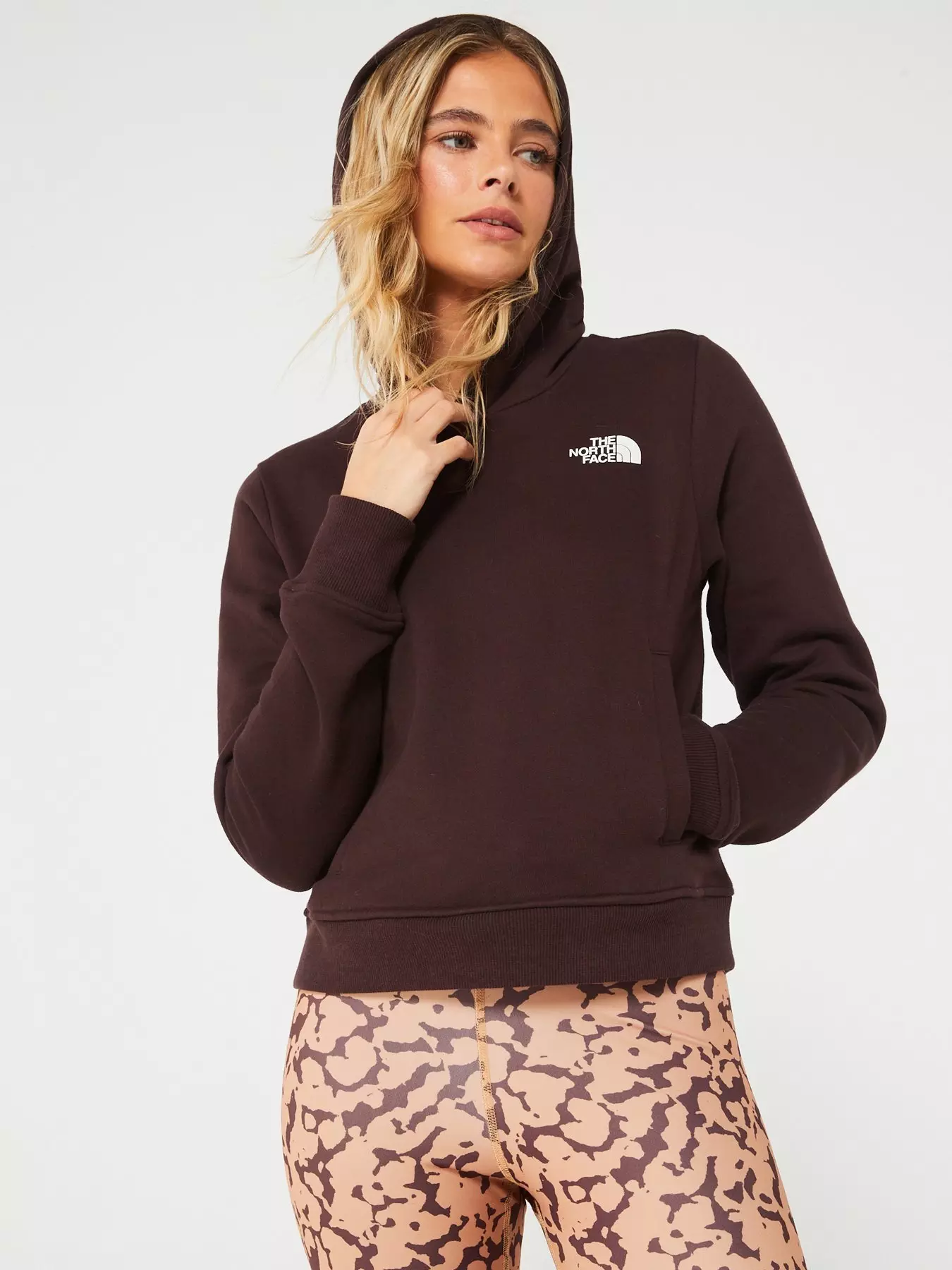 Womens Essential Fleece Hoodie - Brown/White