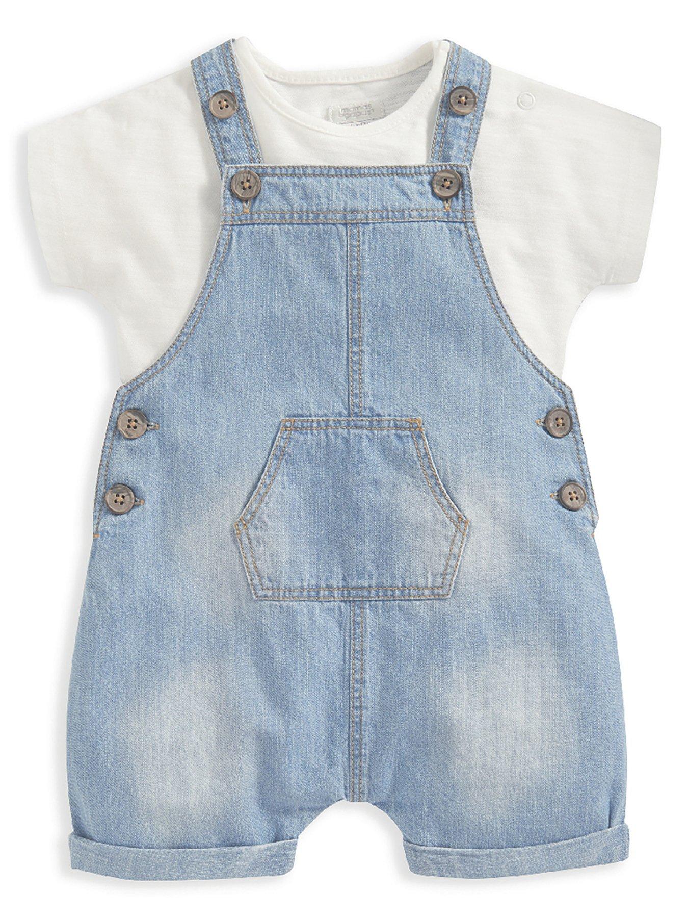 Image 1 of 5 of Mamas & Papas Baby Boys 2 Piece Denim Dungaree Set - Blue