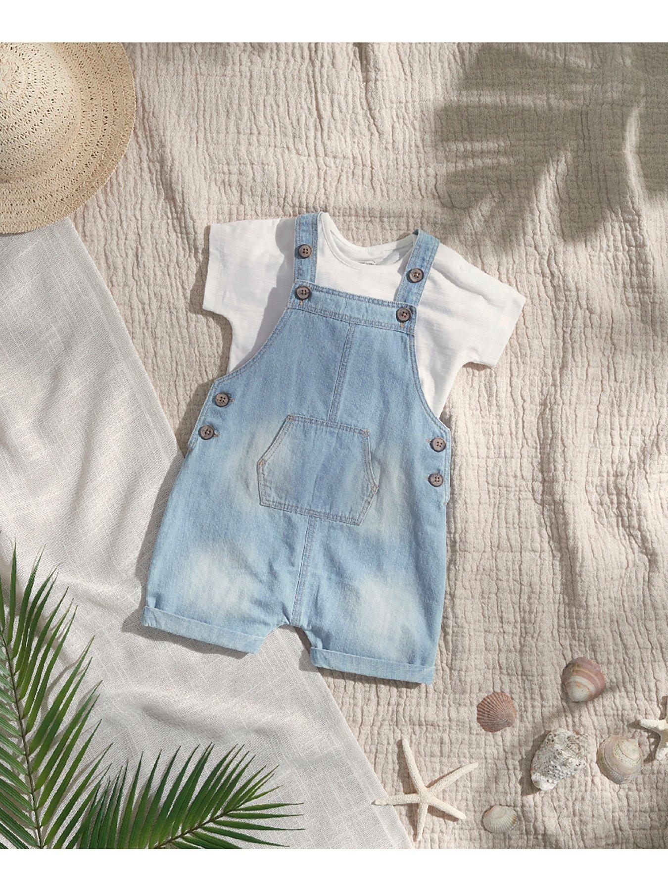 Image 2 of 5 of Mamas & Papas Baby Boys 2 Piece Denim Dungaree Set - Blue