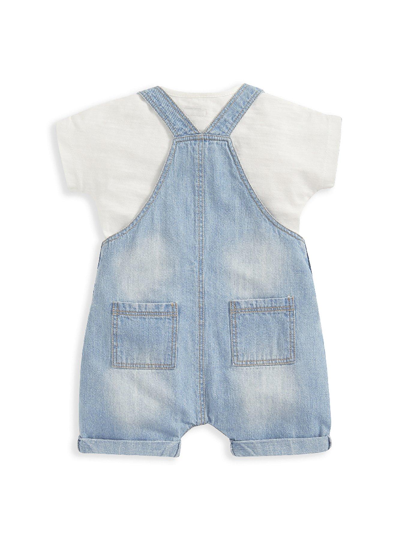 Image 3 of 5 of Mamas & Papas Baby Boys 2 Piece Denim Dungaree Set - Blue