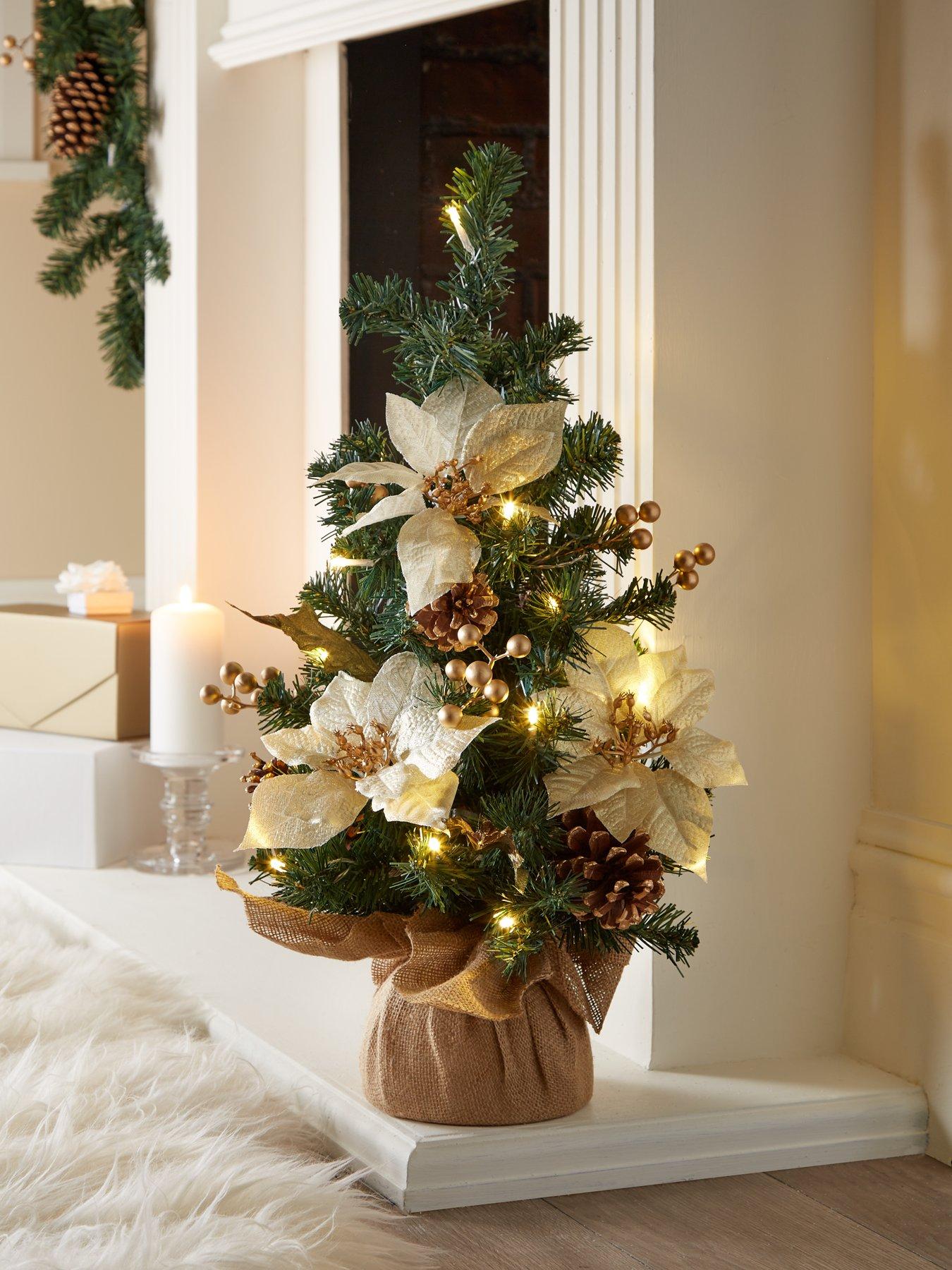 Very Home 24 Inch Poinsettia Lit Table Top Christmas Tree  - Gold