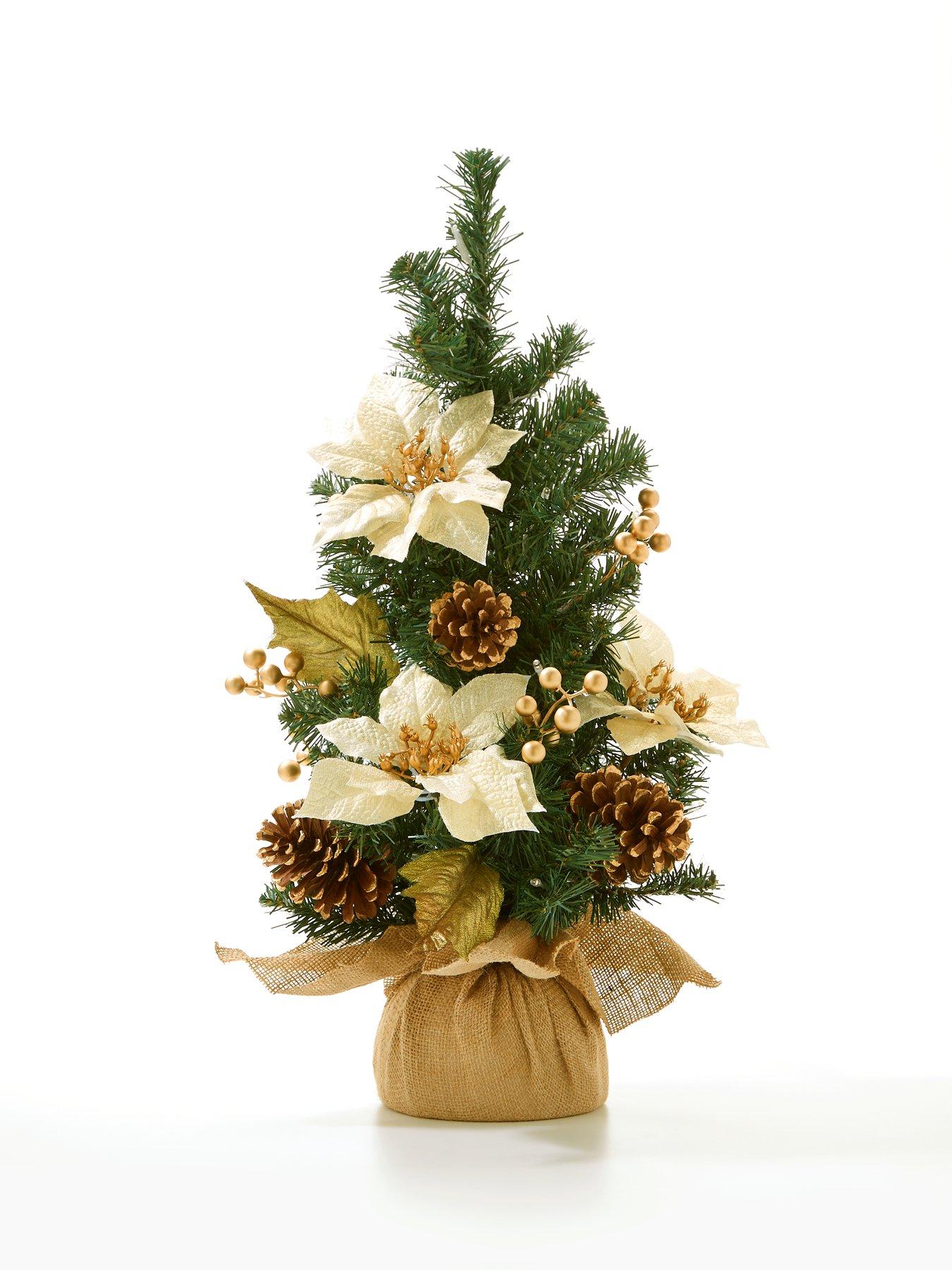 Image 2 of 6 of The Very Collection 24 Inch&nbsp;Poinsettia Lit Table Top Christmas Tree&nbsp; -&nbsp;Gold