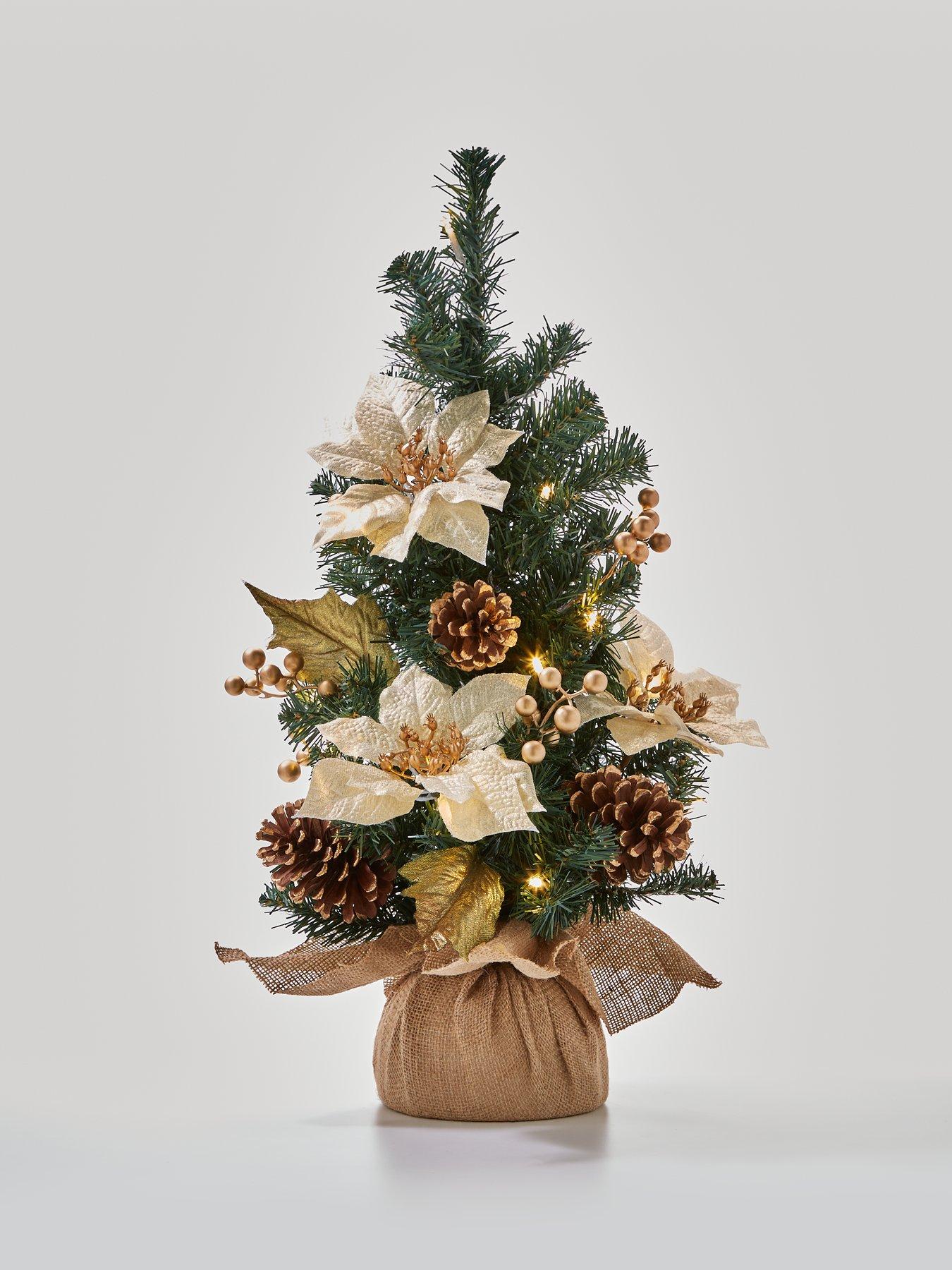 Image 3 of 6 of The Very Collection 24 Inch&nbsp;Poinsettia Lit Table Top Christmas Tree&nbsp; -&nbsp;Gold