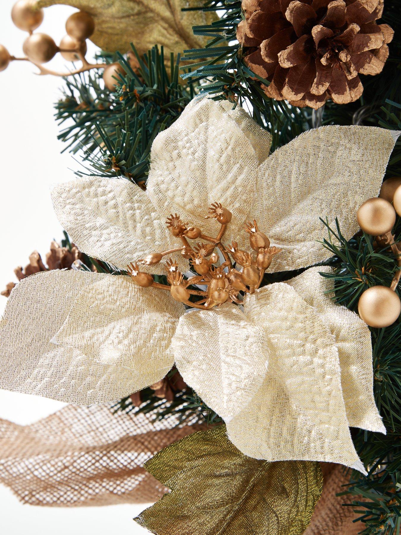 Image 4 of 6 of The Very Collection 24 Inch&nbsp;Poinsettia Lit Table Top Christmas Tree&nbsp; -&nbsp;Gold
