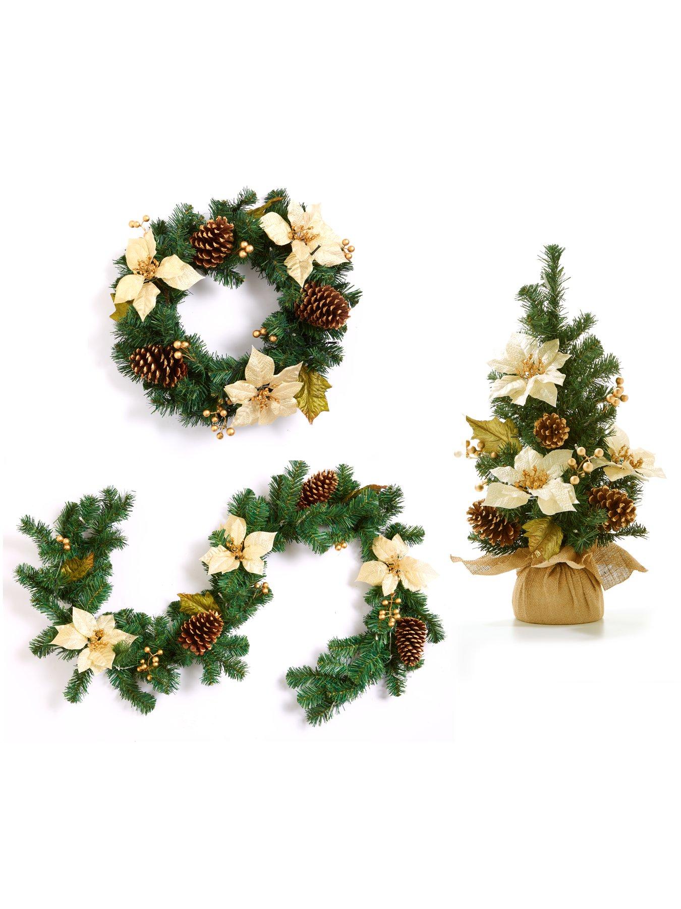 Image 6 of 6 of The Very Collection 24 Inch&nbsp;Poinsettia Lit Table Top Christmas Tree&nbsp; -&nbsp;Gold