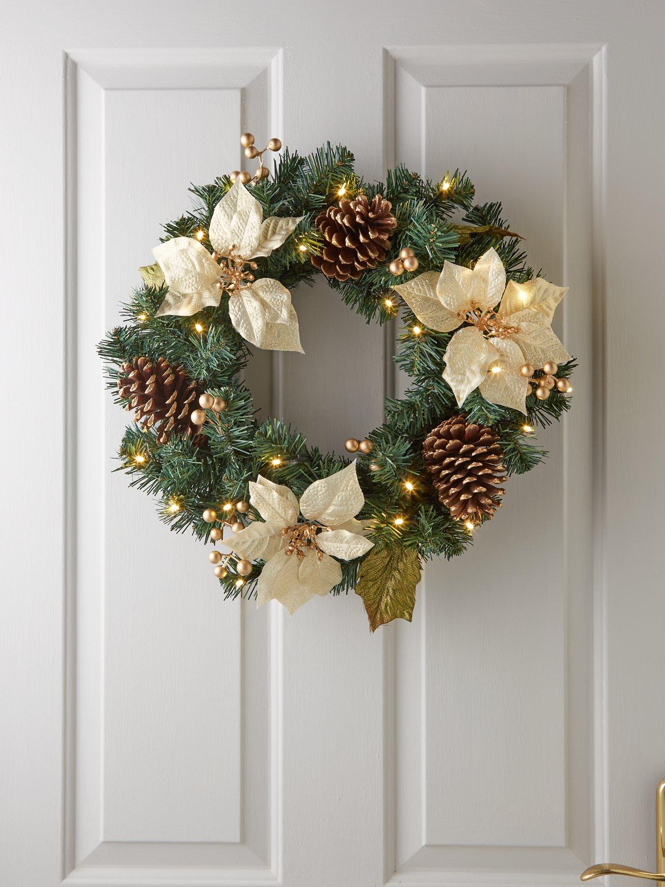 Poinsettia Pre Lit Christmas Wreath - Gold