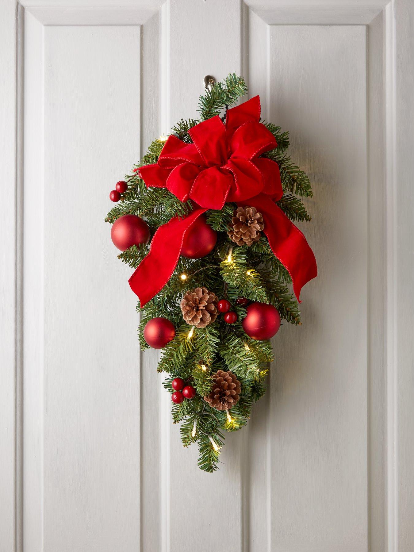 Very Home Bows and Baubles Teardrop Lit Christmas Wreath/Door 
