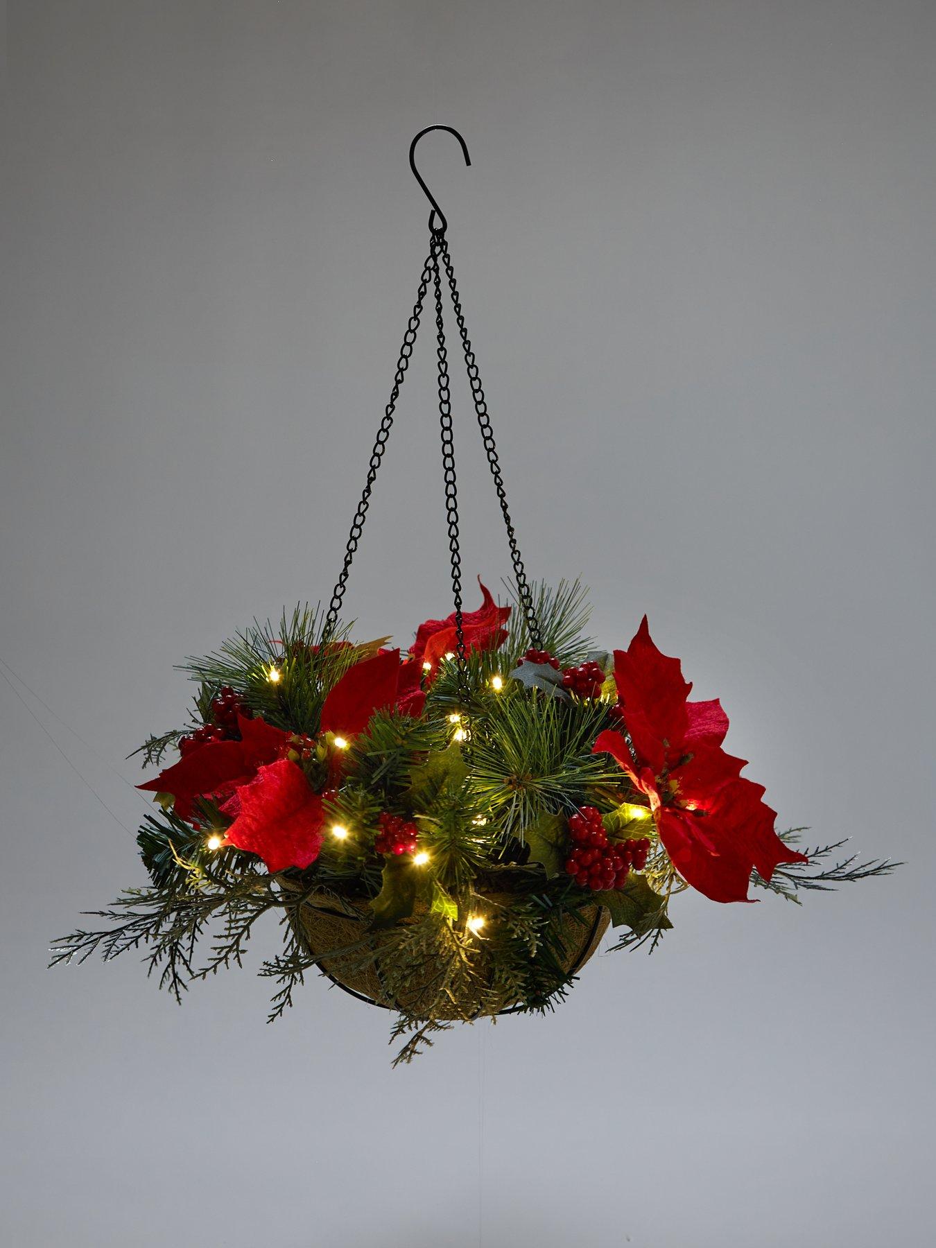 very-home-pre-lit-poinsettianbspchristmasnbsphanging-basket-redback