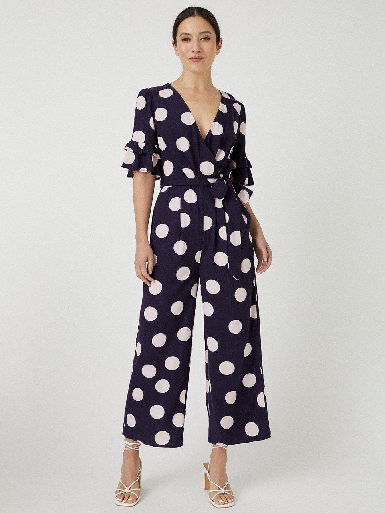 Wallis Spot Print Wrap Jumpsuit - Navy | Very Ireland