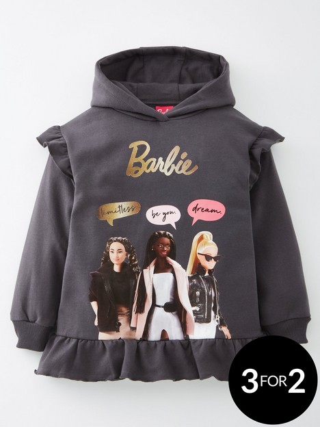 barbie-barbie-foil-print-frill-hoodie-black