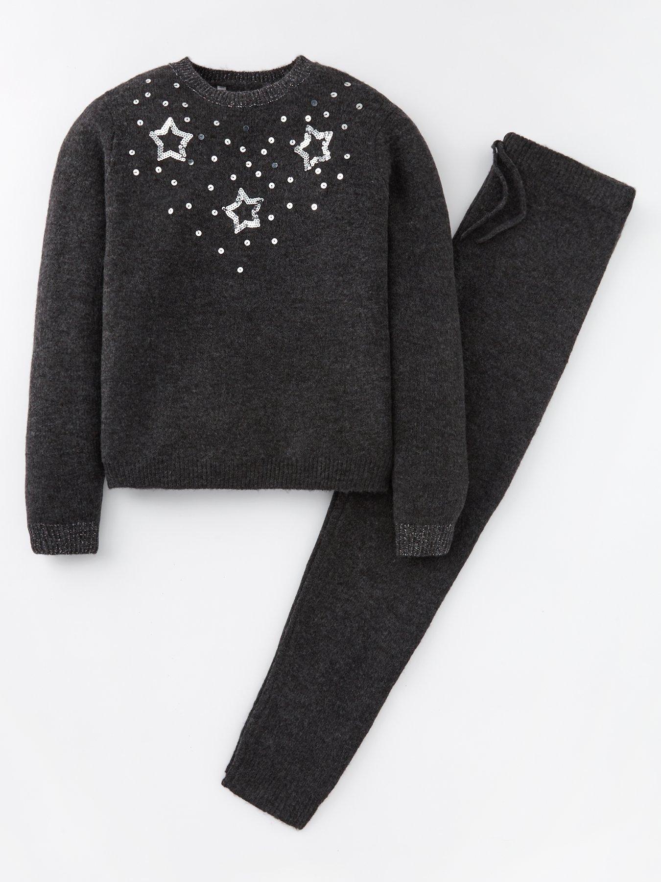 V by Very Girls 2 Piece Knitted Sequin Jumper and Joggers Set