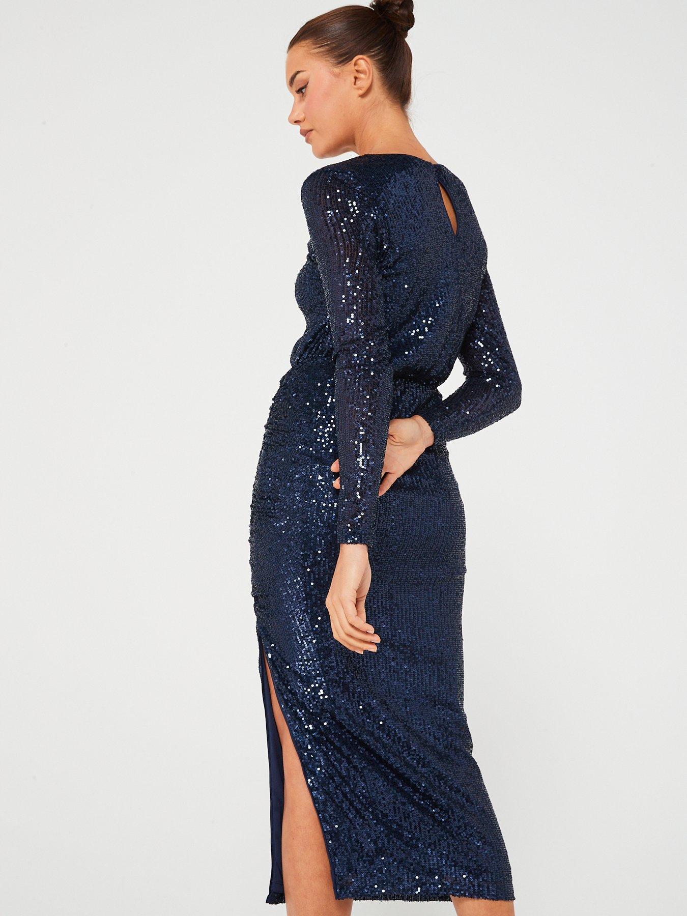 v-by-very-sequin-split-front-midi-dress-navydetail