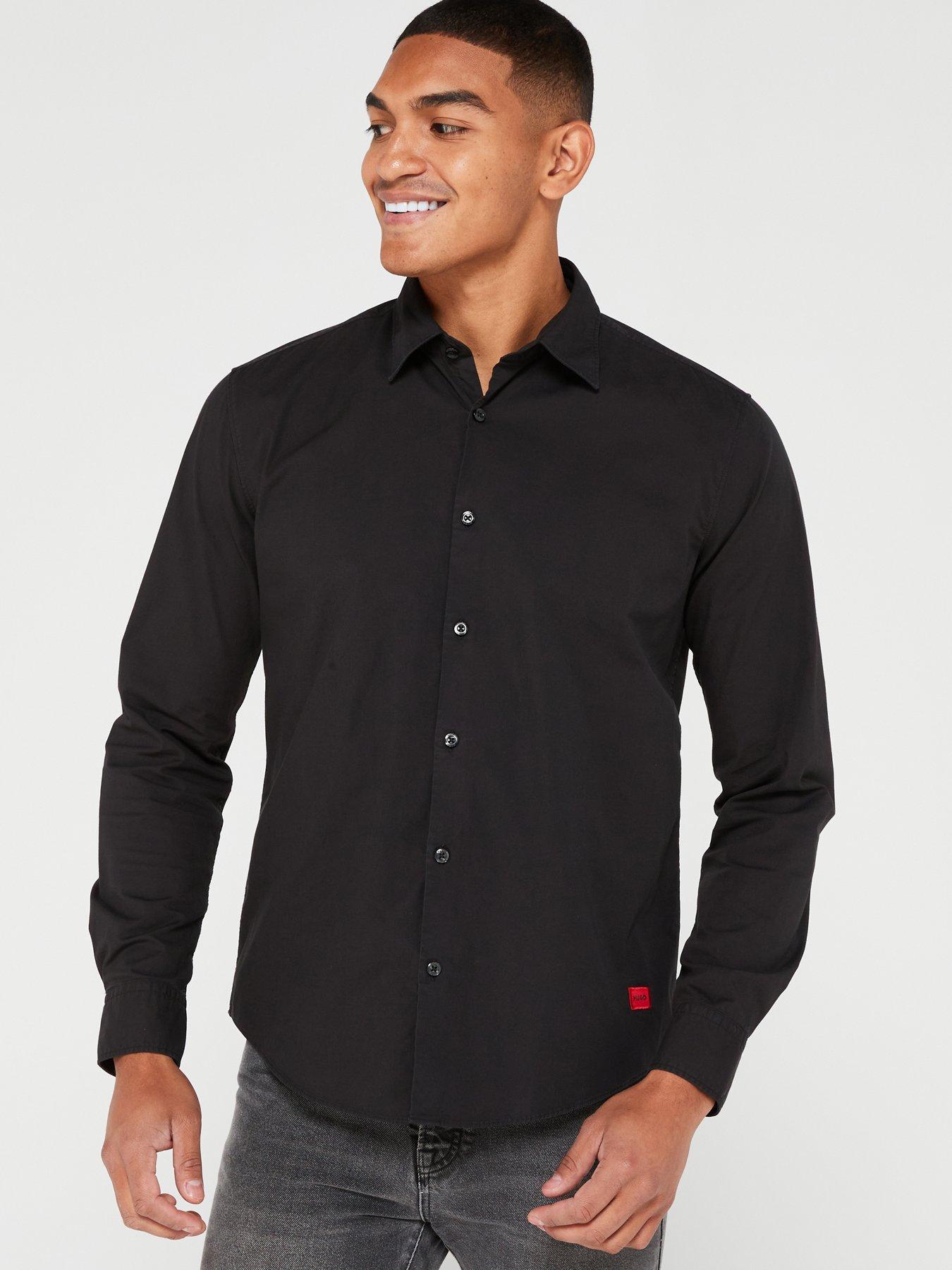 HUGO Ermo Slim Fit Long Sleeve Shirt - Black