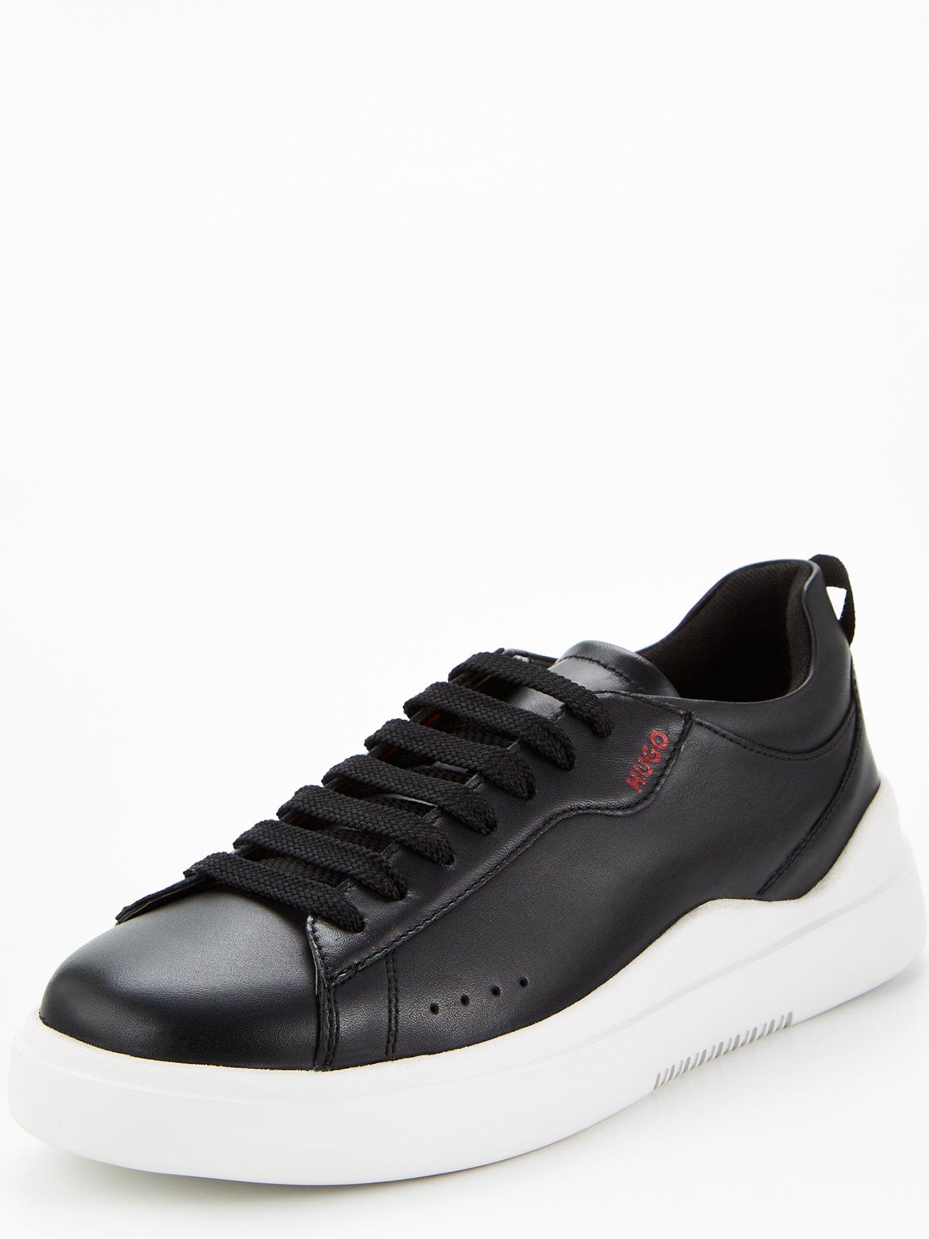 hugo-blake-leather-trainer-blackwhitestillFront