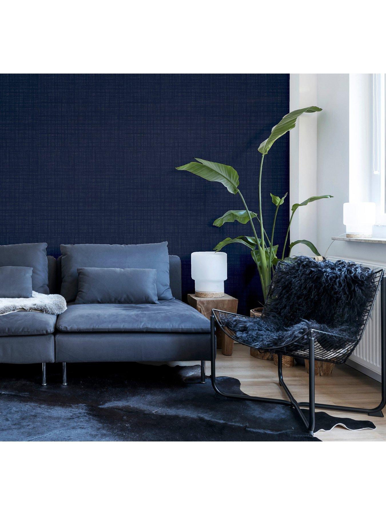 undefined Weave Texture Navy Wallpaper