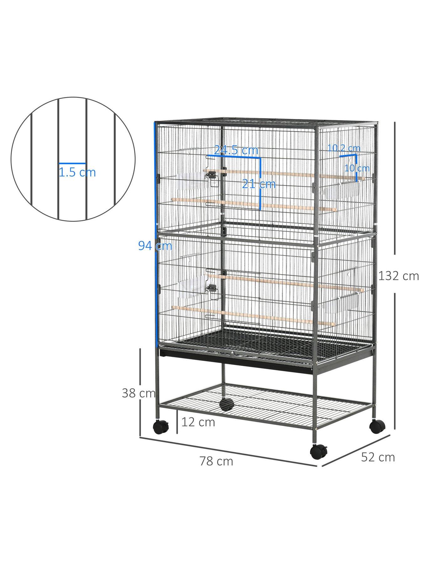 Image 3 of 7 of PawHut PawHut Large Bird Cage Budgie Cage for Finch Canaries Parakeet with Rolling Stand, Slide-out Tray, Storage Shelf, Food Containers, Dark Grey