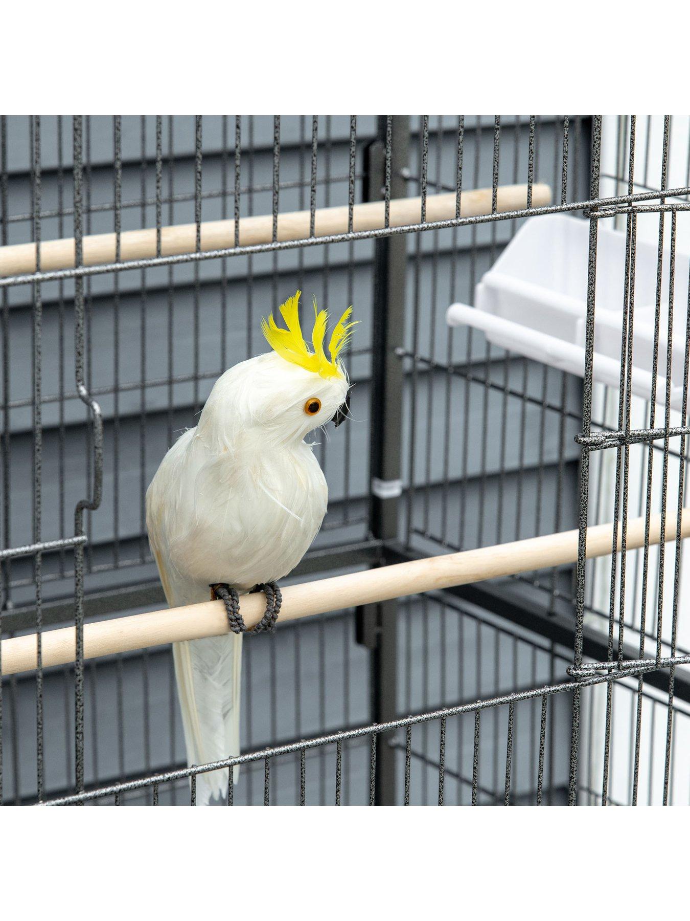 Image 5 of 7 of PawHut PawHut Large Bird Cage Budgie Cage for Finch Canaries Parakeet with Rolling Stand, Slide-out Tray, Storage Shelf, Food Containers, Dark Grey