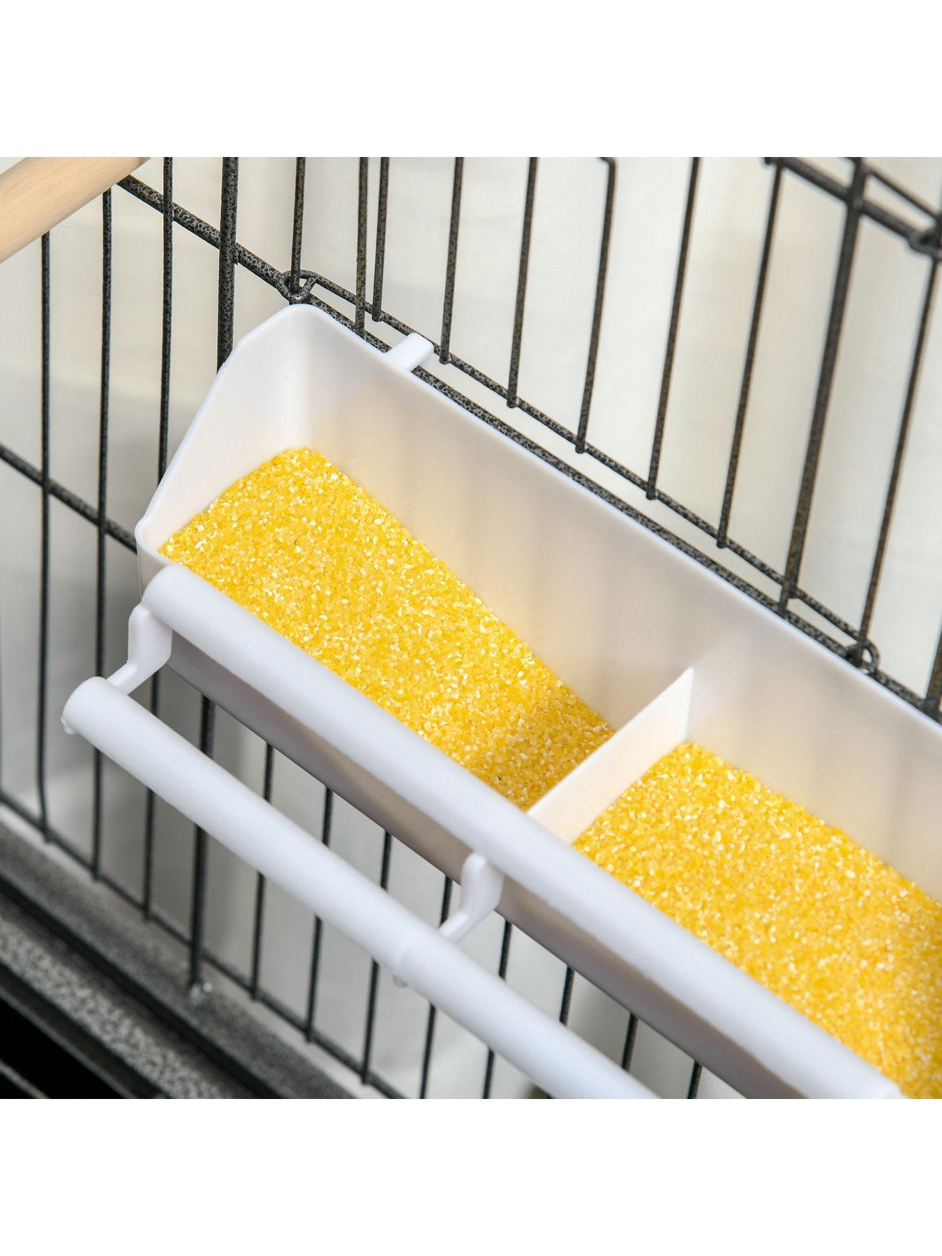 Image 6 of 7 of PawHut PawHut Large Bird Cage Budgie Cage for Finch Canaries Parakeet with Rolling Stand, Slide-out Tray, Storage Shelf, Food Containers, Dark Grey