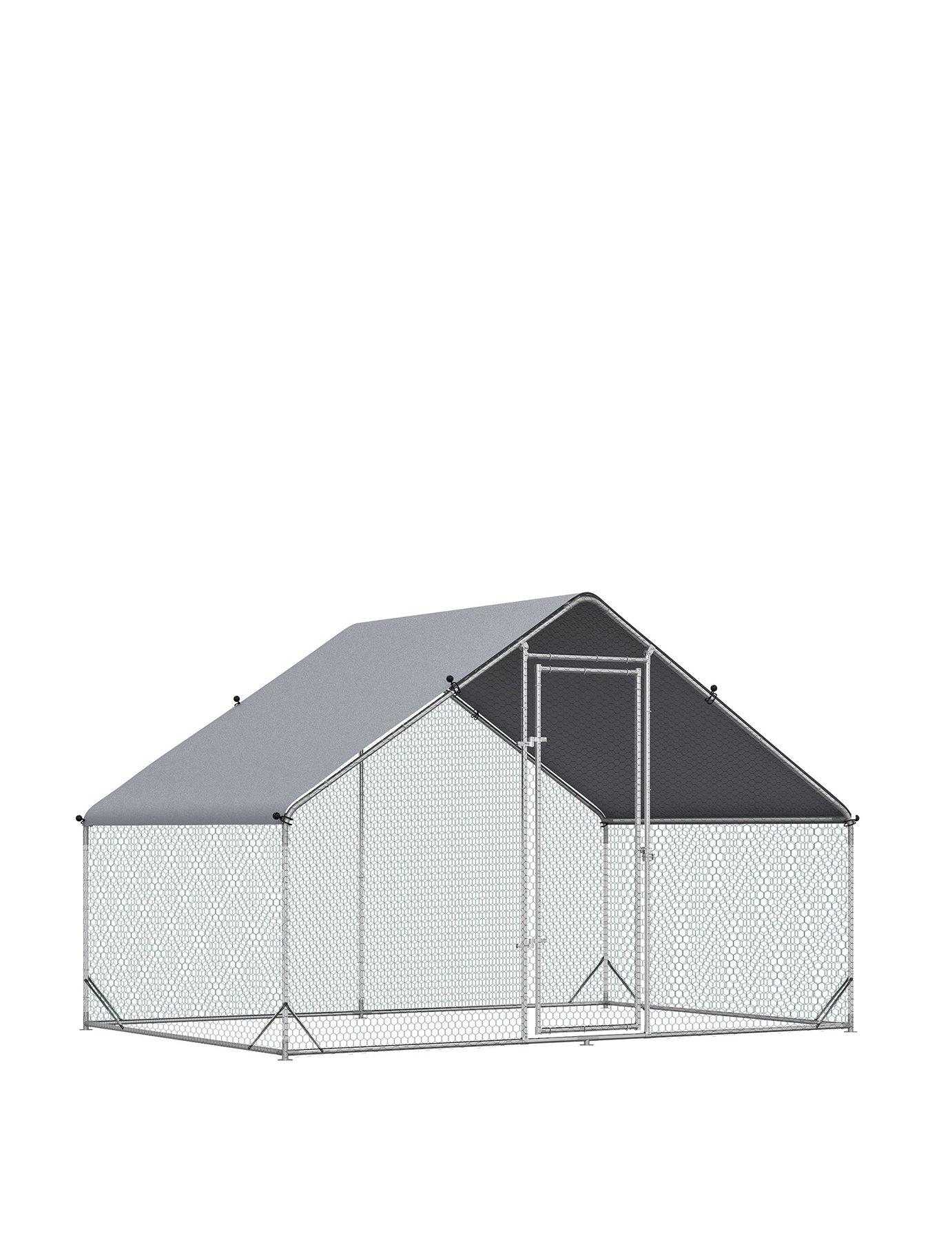 undefined PawHut Walk In Chicken Run Galvanized Chicken Coop Hen Poultry House Cage Rabbit Hutch Pet Playpen Backyard With Water-Resist Cover, 3 x 2 x 2m