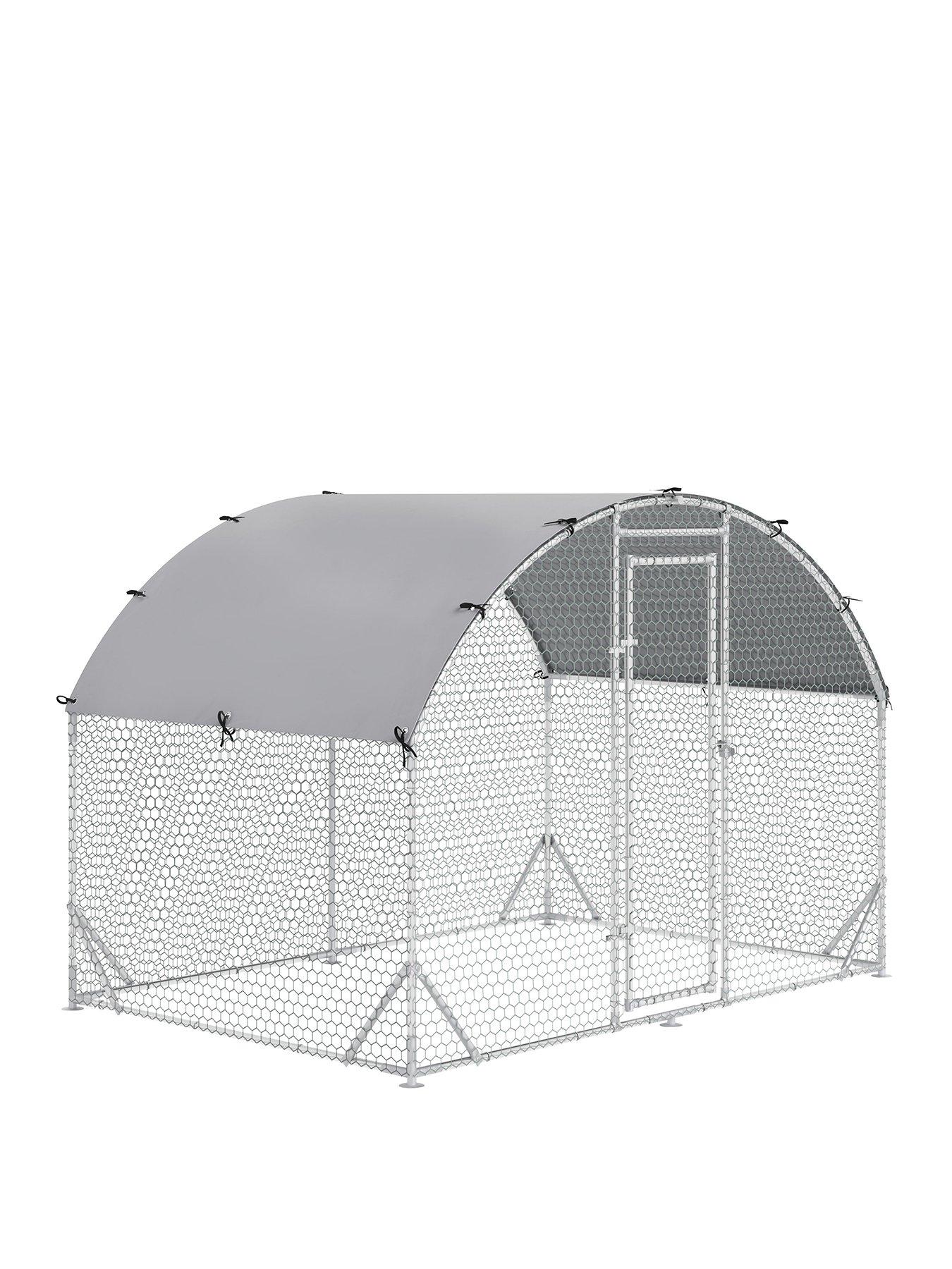 undefined PawHut Walk In Chicken Run Galvanized Chicken Coop Hen Poultry House Cage Rabbit Hutch Pet Playpen Backyard with Water-Resist Cover, 2.8 x 1.9 x 2m