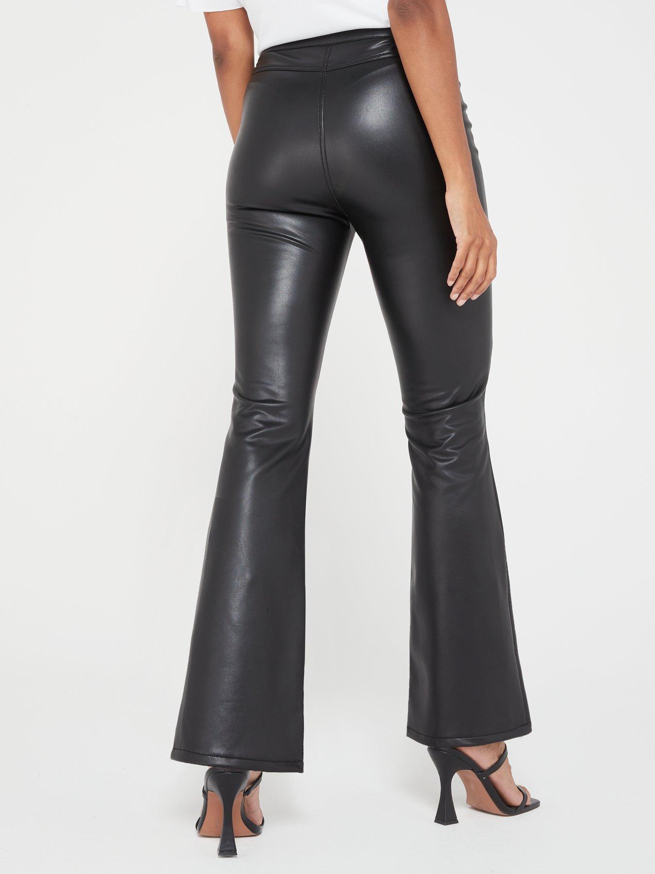 Black leather flared trousers store