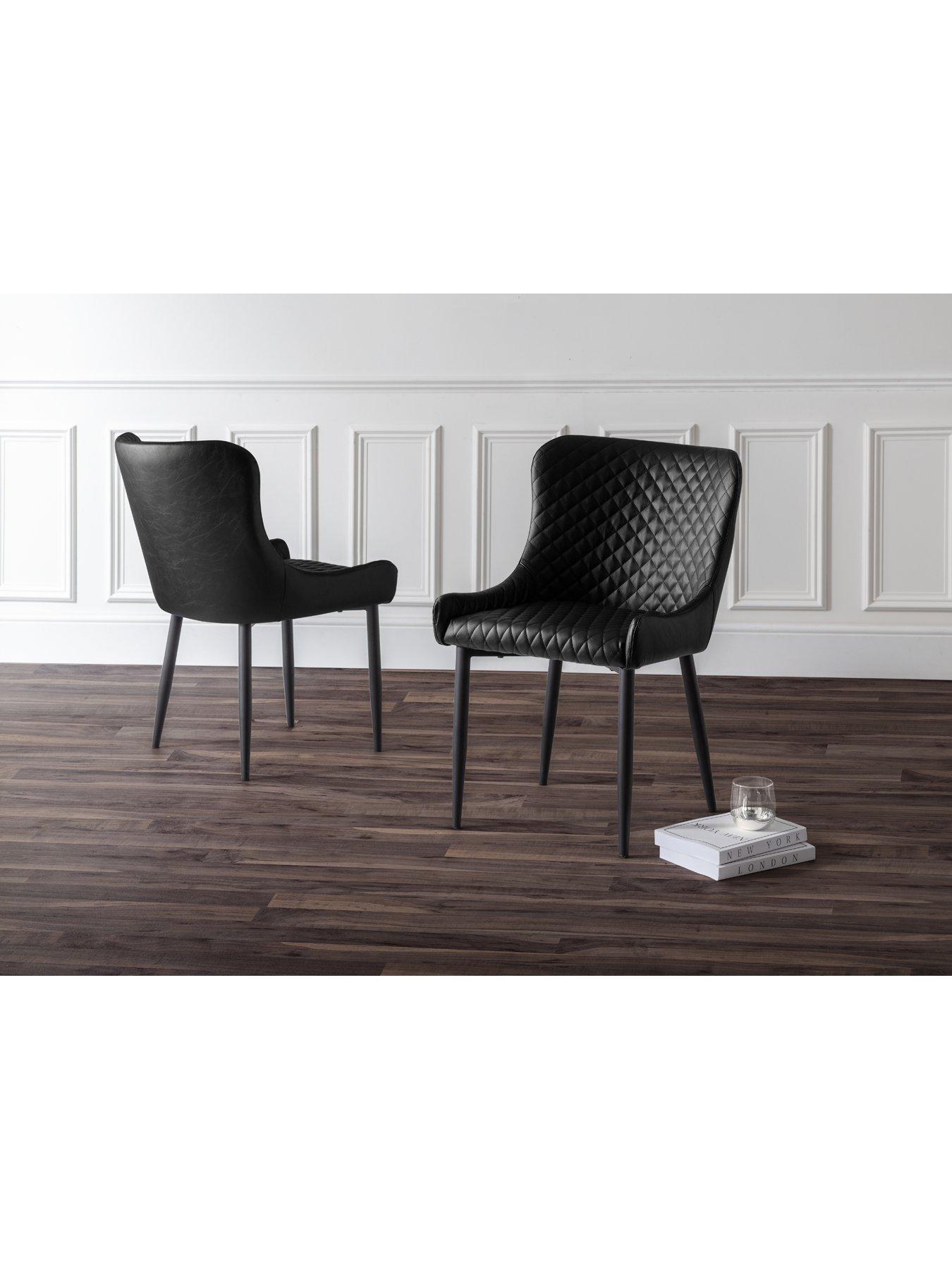 undefined Luxe Pair of Faux Leather Dining Chairs - Black