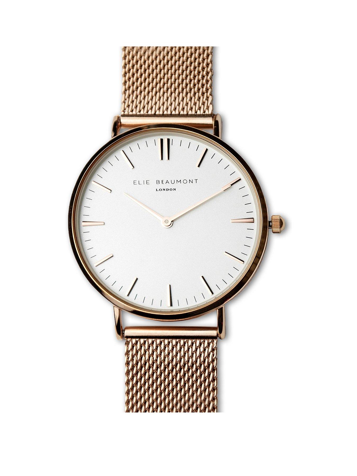 treat-republic-personalised-elie-beaumont-ladies-rose-gold-mesh-strapped-watch-with-white-dial