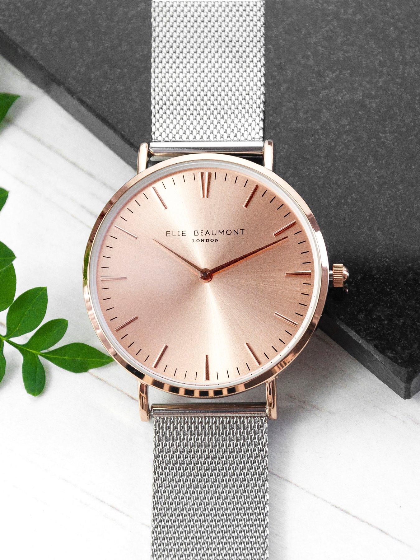 treat-republic-personalised-elie-beaumont-ladies-metallic-mesh-strap-watch-with-rose-gold-dialback