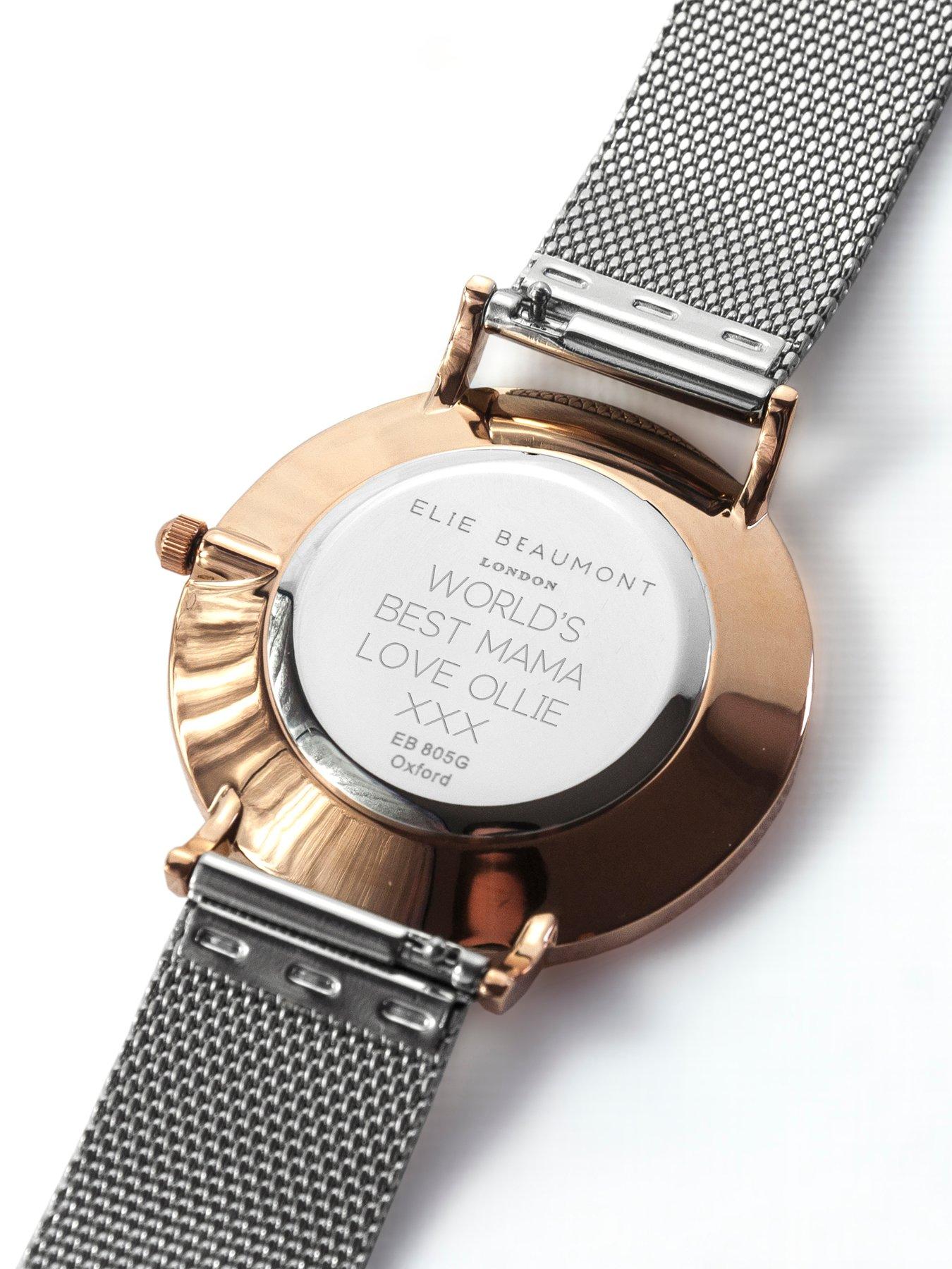 treat-republic-personalised-elie-beaumont-ladies-metallic-mesh-strap-watch-with-rose-gold-dialoutfit