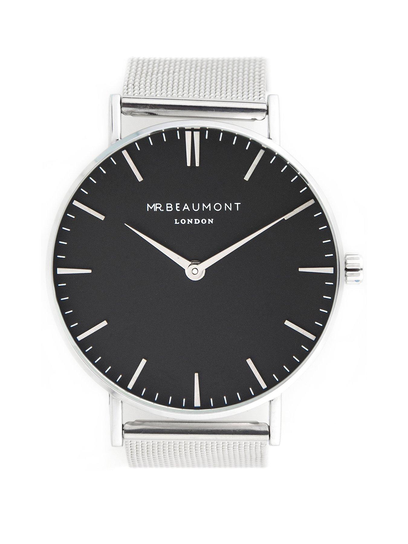 undefined Personalised Mr Beaumont Men's Metallic Silver Watch With Black Face