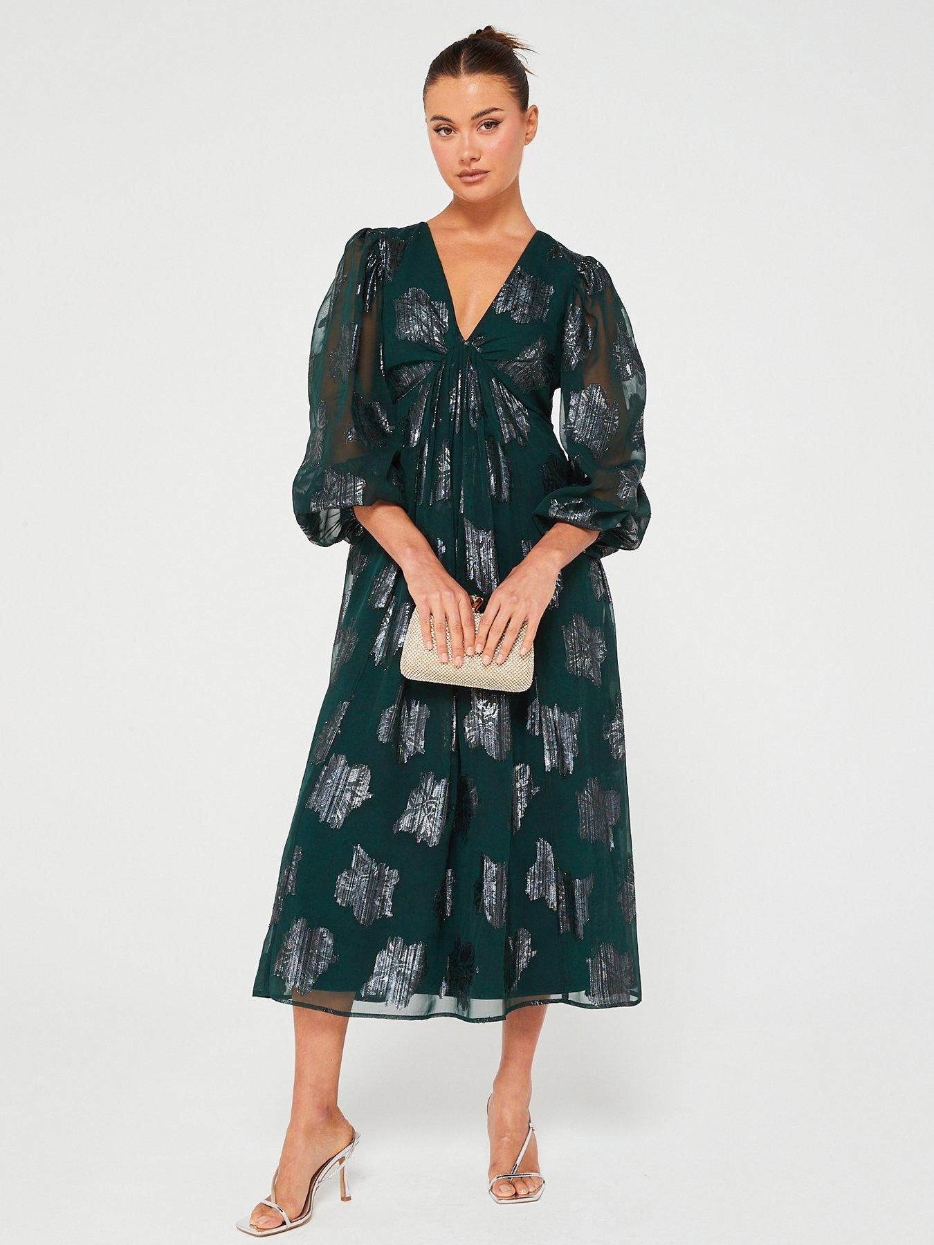 v-by-very-v-neck-jacquard-midi-dress-greenfront