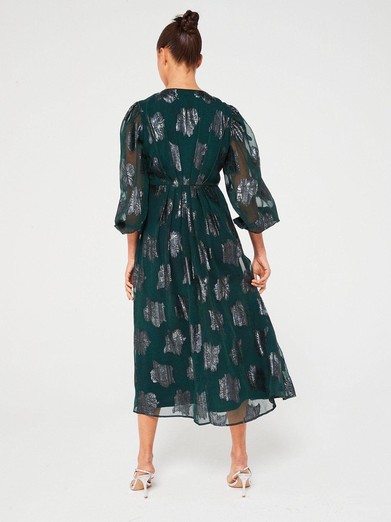 v-by-very-v-neck-jacquard-midi-dress-greenstillFront