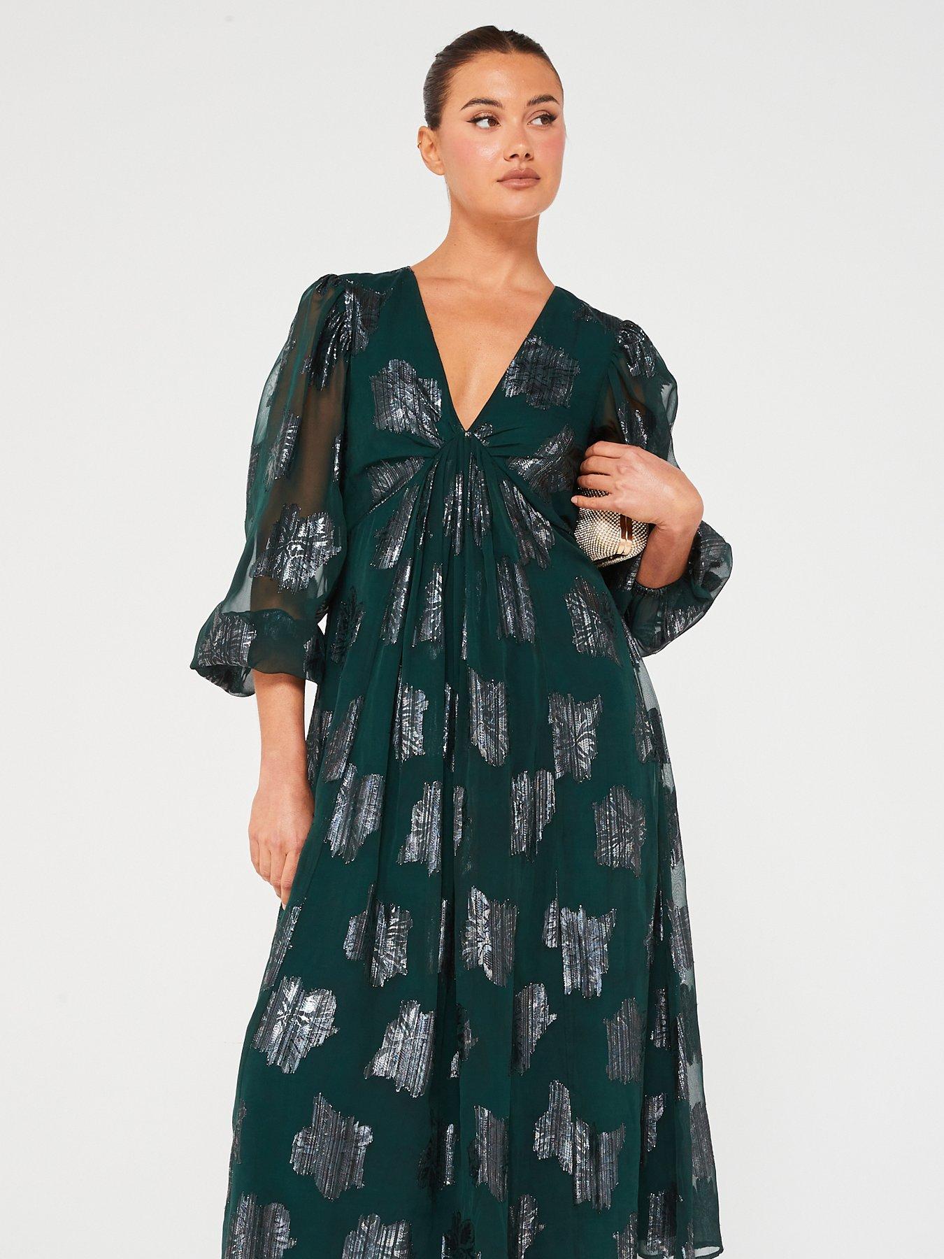 v-by-very-v-neck-jacquard-midi-dress-greenoutfit