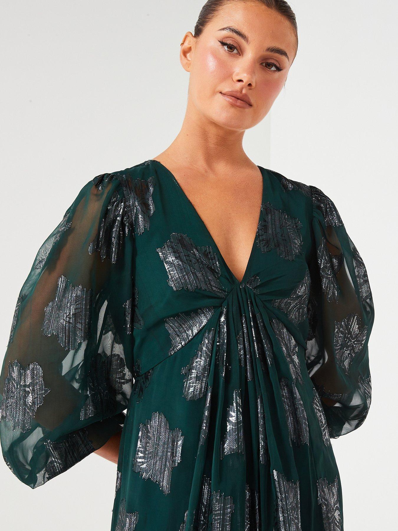 v-by-very-v-neck-jacquard-midi-dress-greendetail