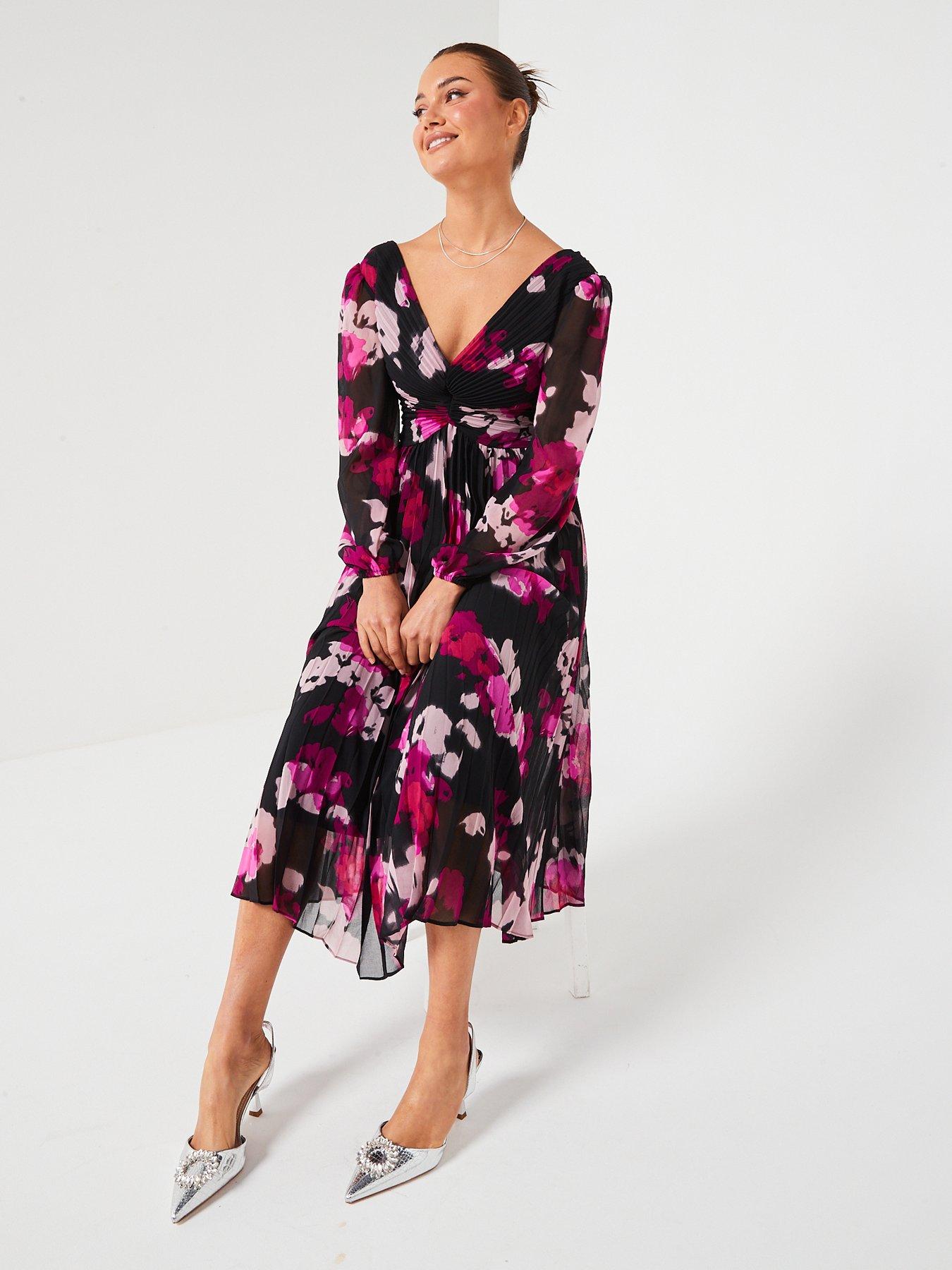 Midi long hotsell sleeve floral dress