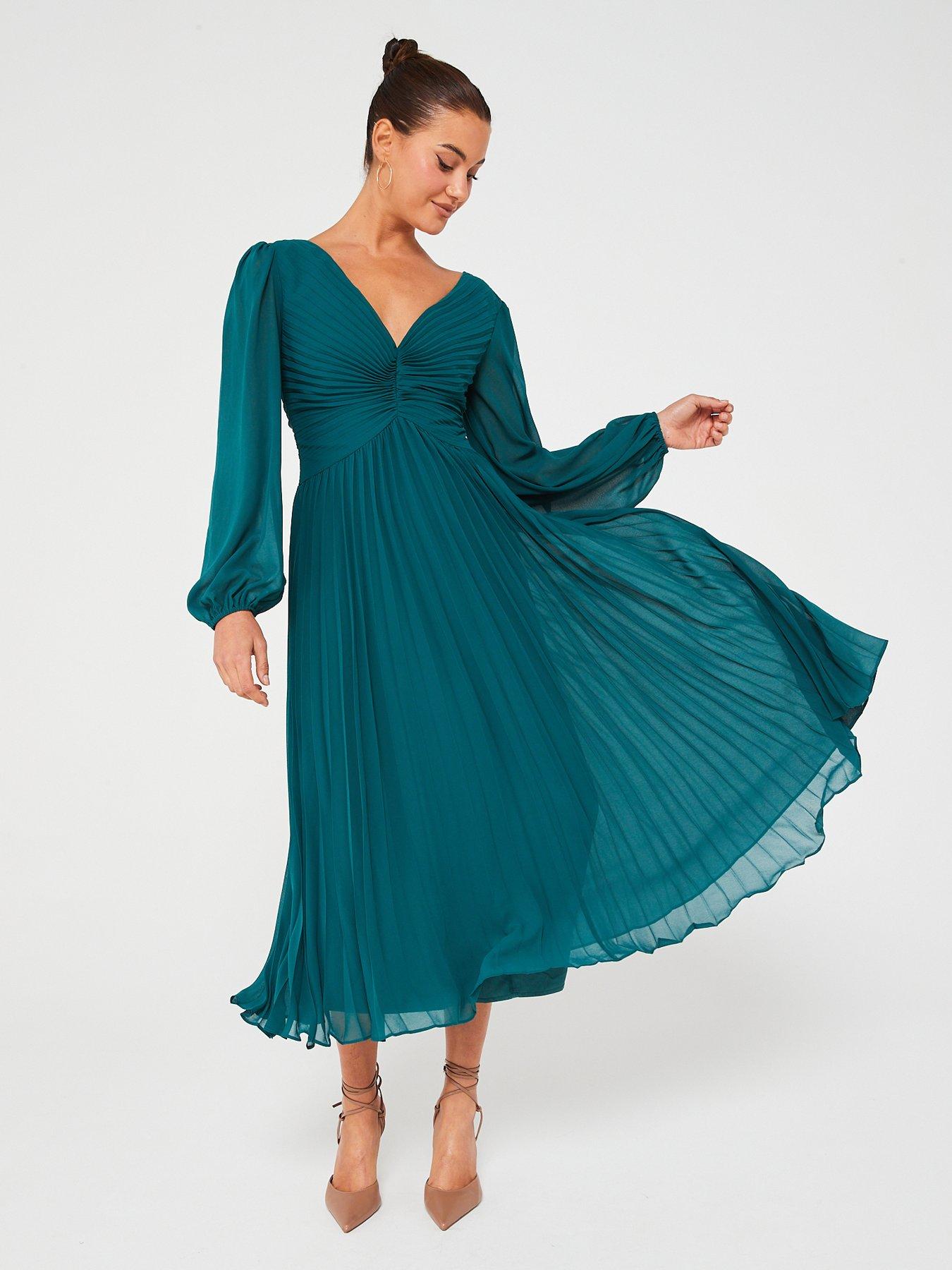 V by Very Long Sleeve Pleated Midi Dress Very Ireland
