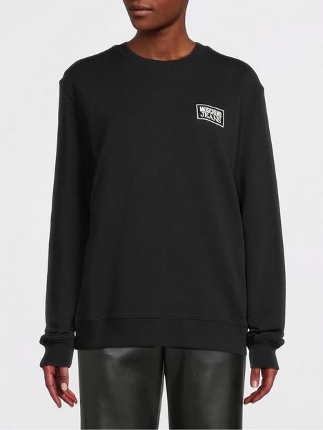 m05ch1n0-jeans-small-logo-crew-neck-sweatshirt-fantasy-print-black